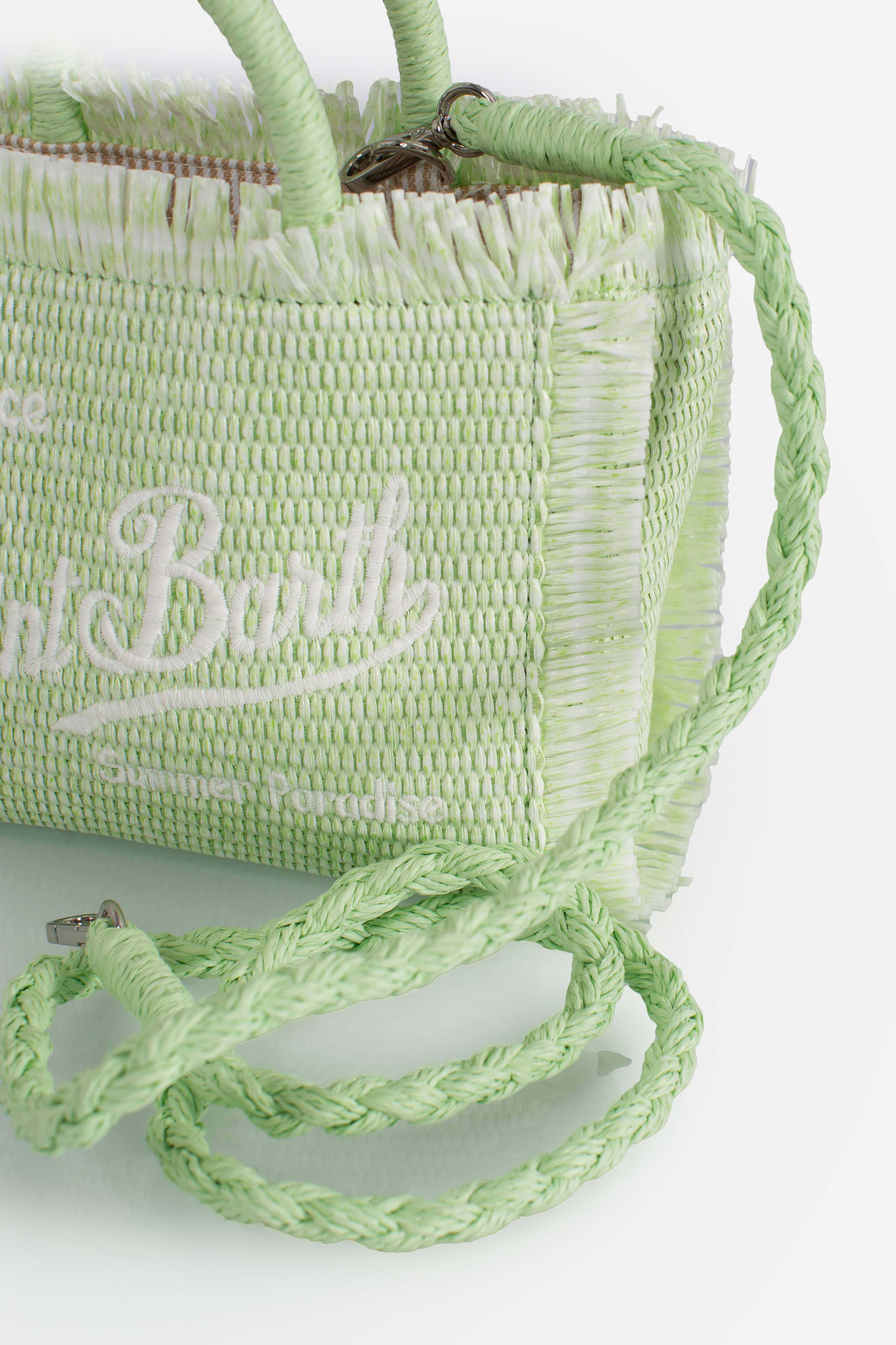Borsa Mini Vanity verde effetto paglia