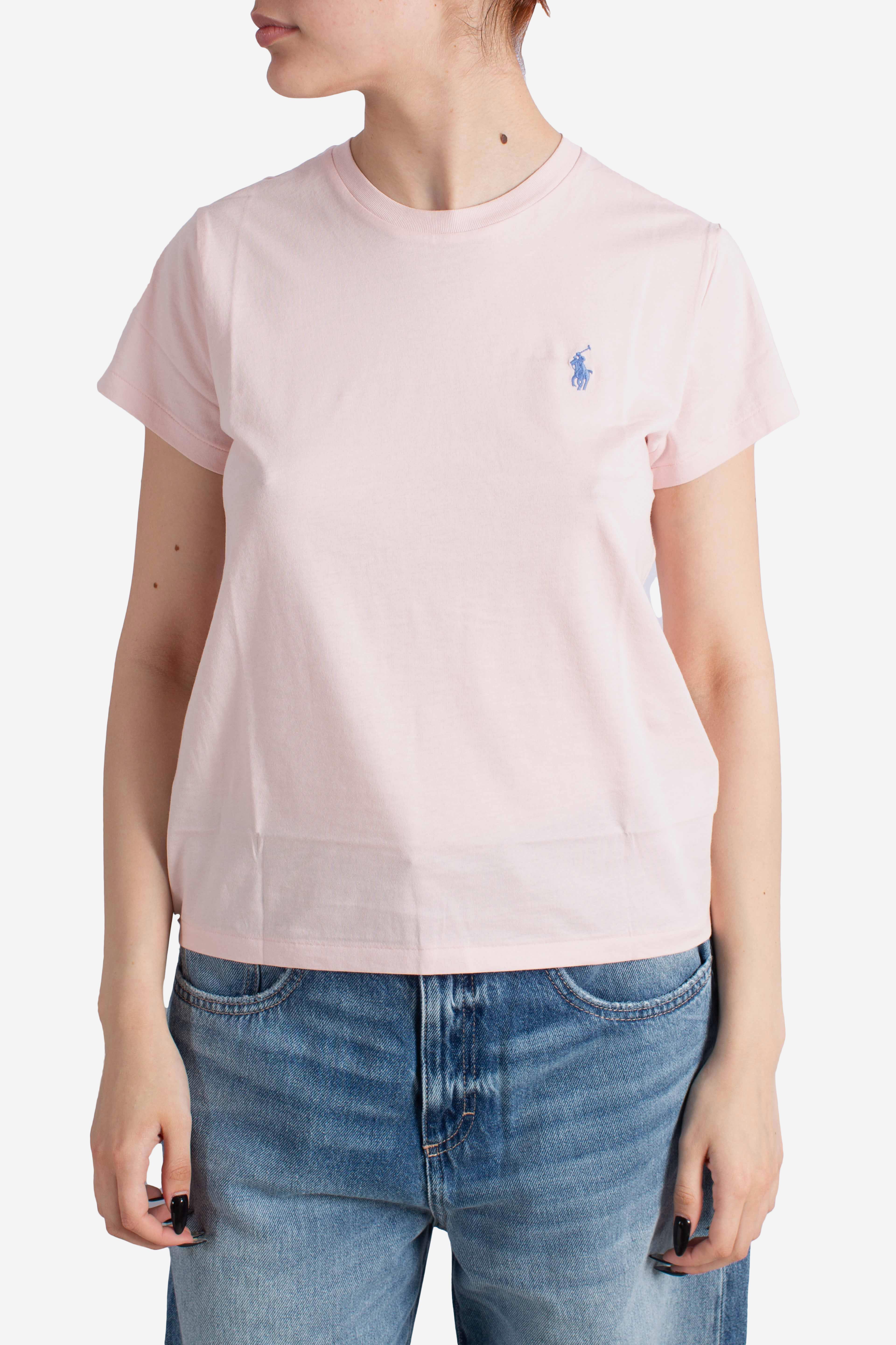 Maglietta girocollo in jersey di cotone pink