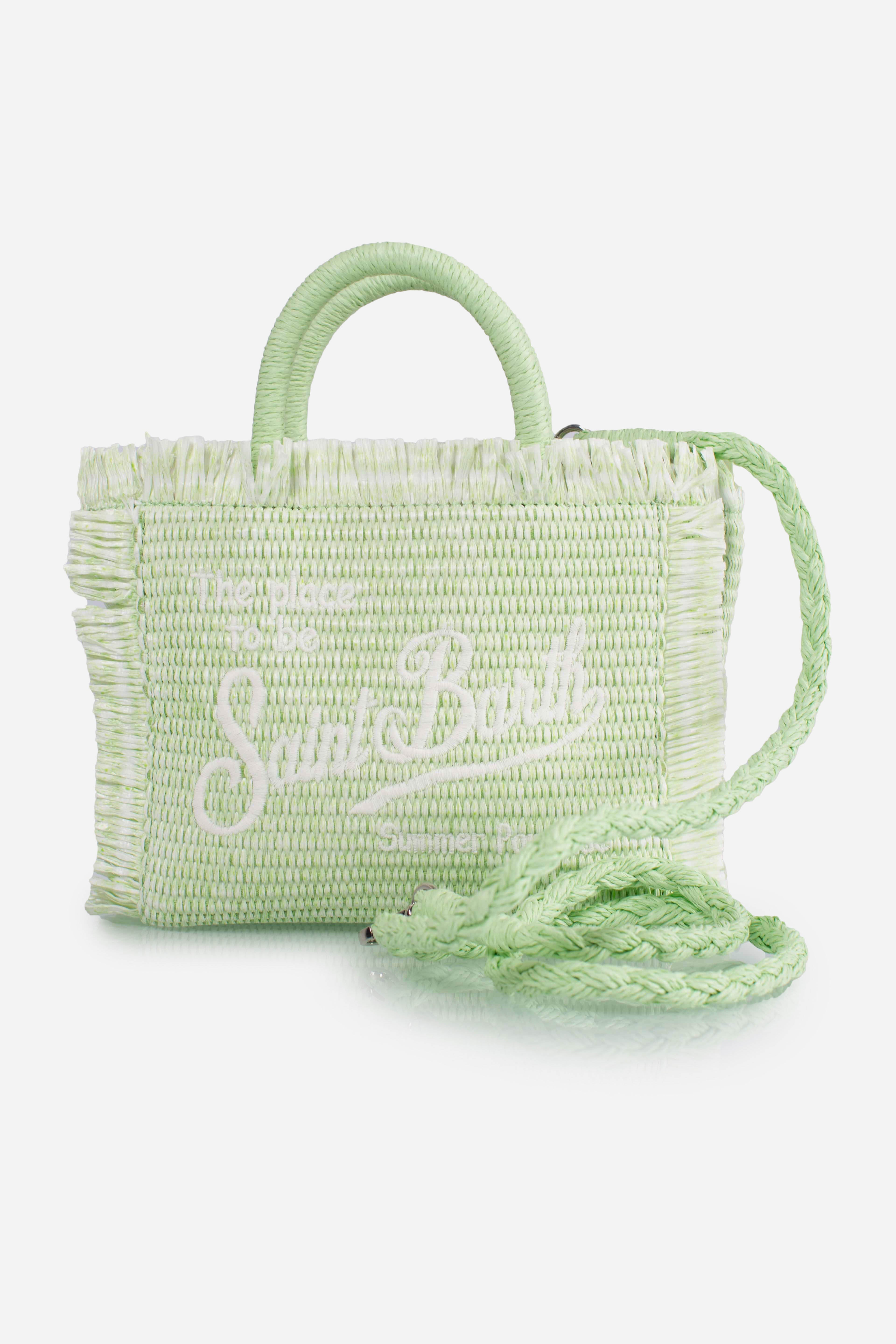 Borsa Mini Vanity verde effetto paglia