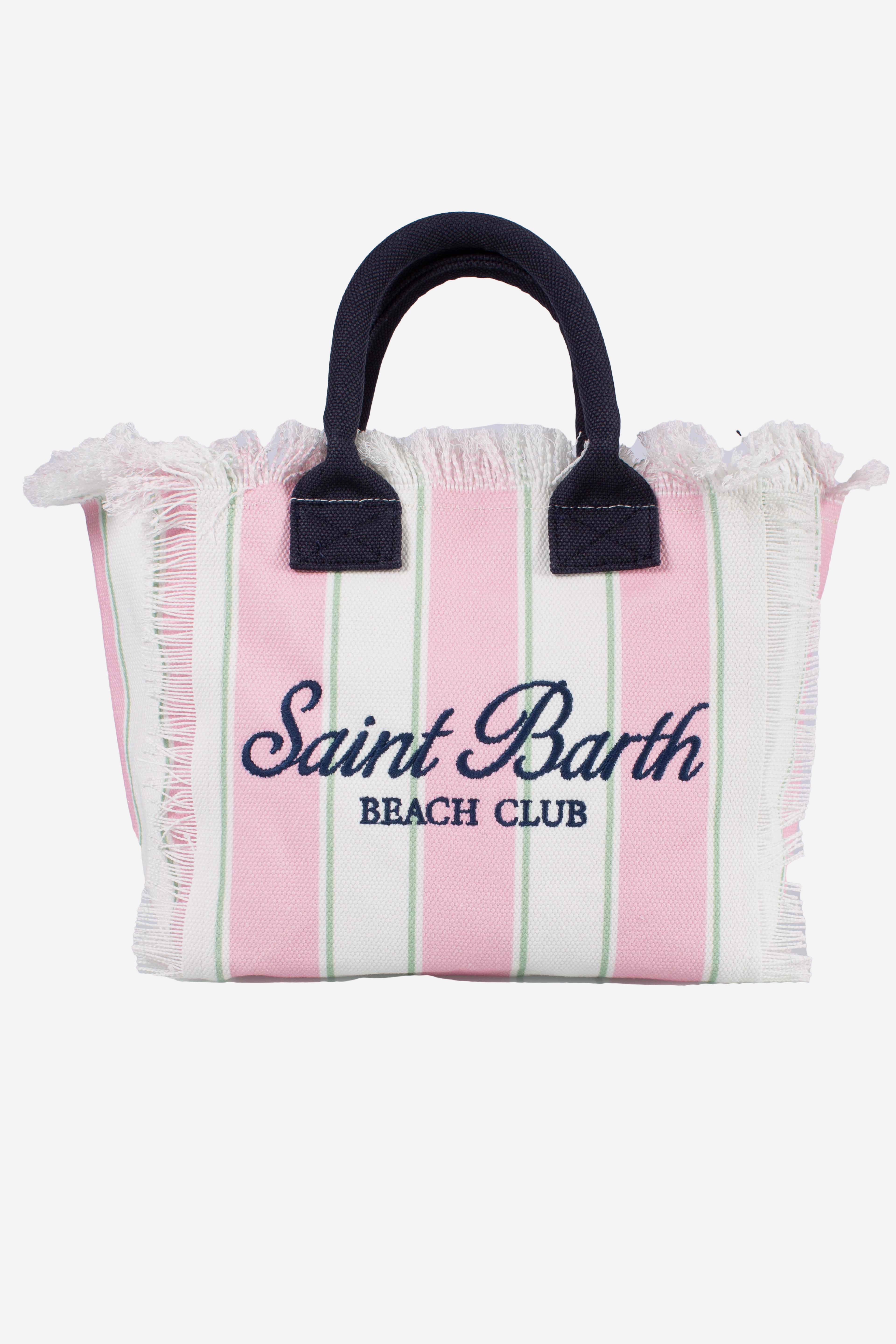 Borsa Colette in canvas a righe verdi con logo ricamato