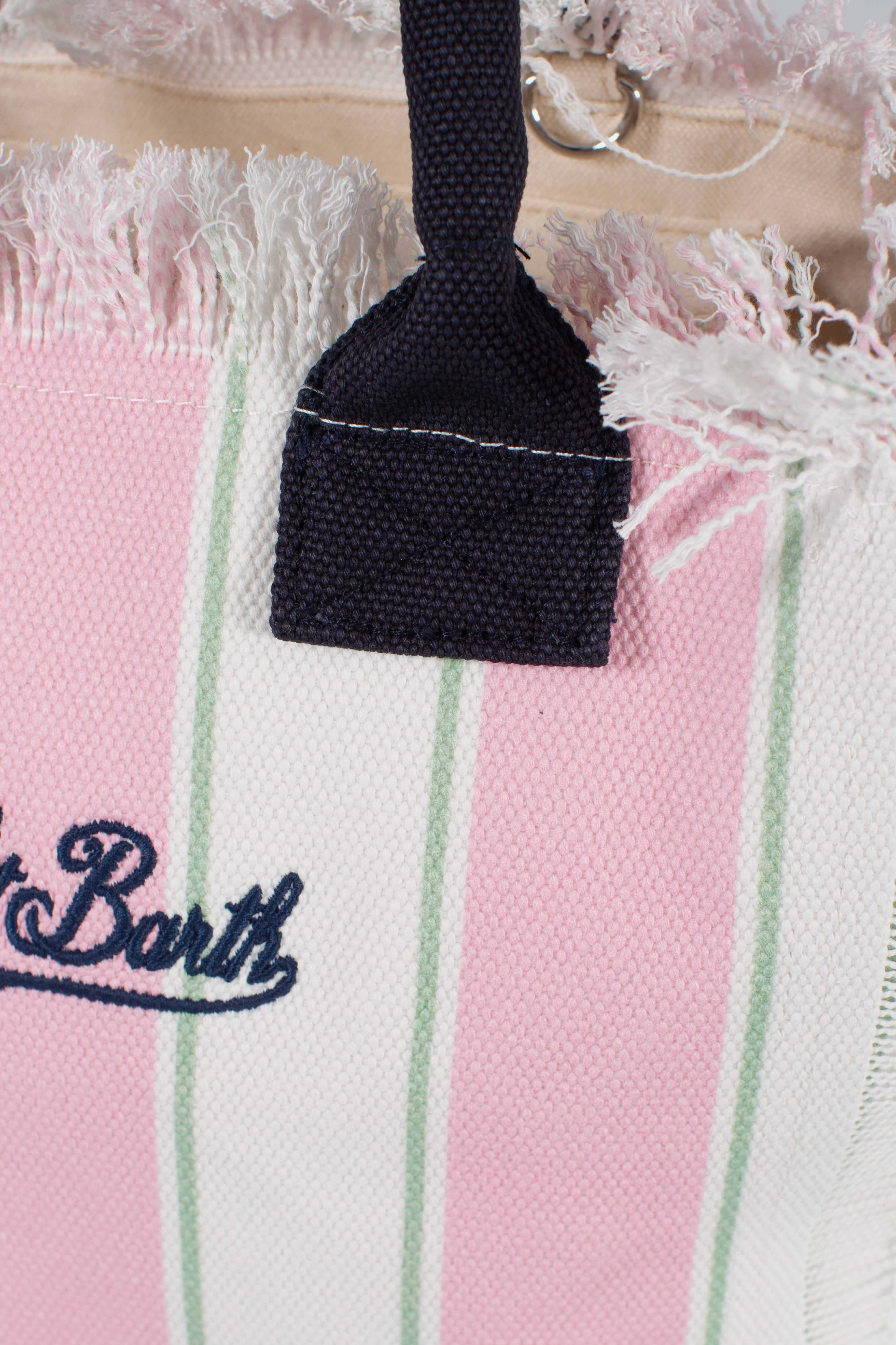 Borsa Colette in canvas a righe verdi con logo ricamato