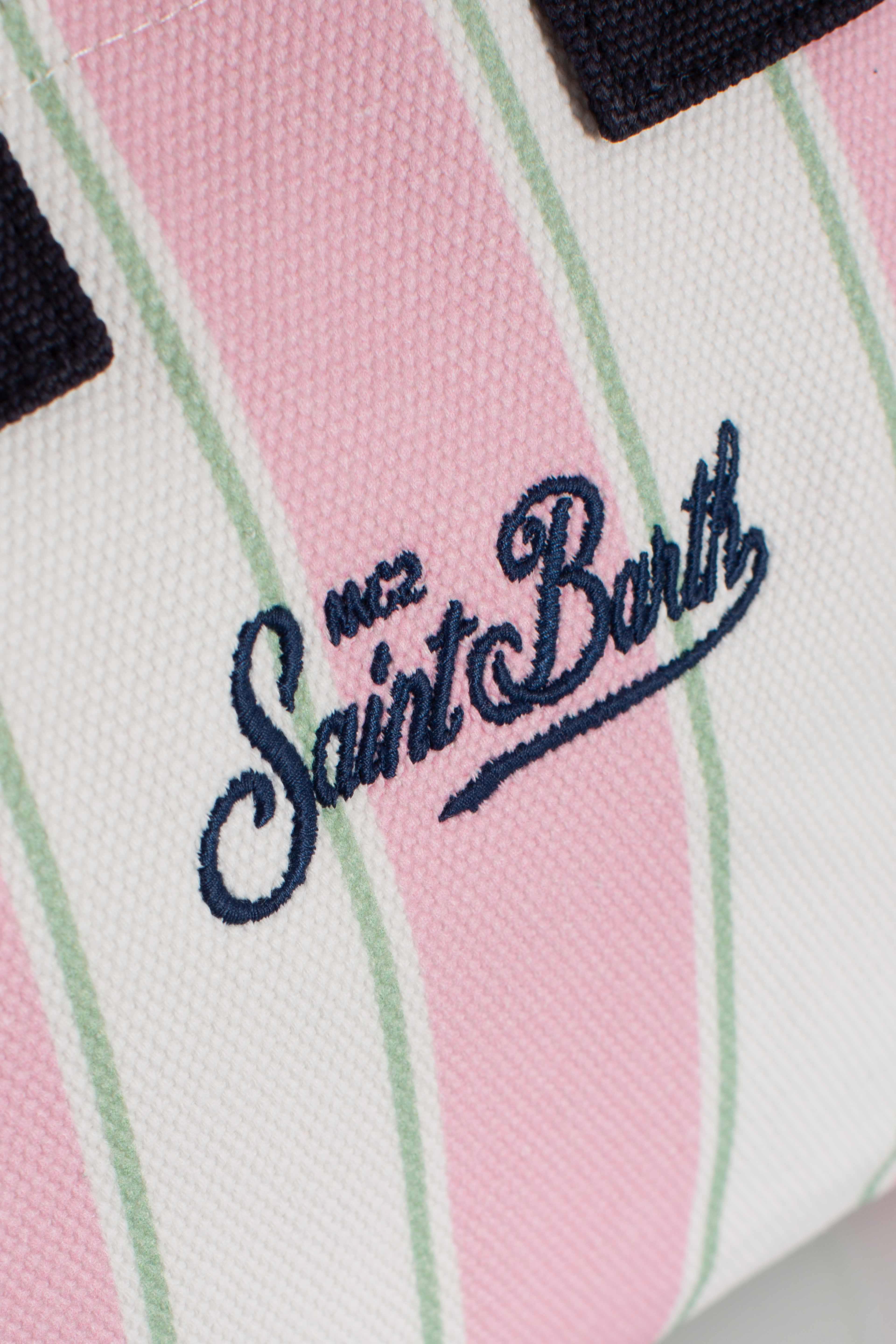 Borsa Colette in canvas a righe verdi con logo ricamato