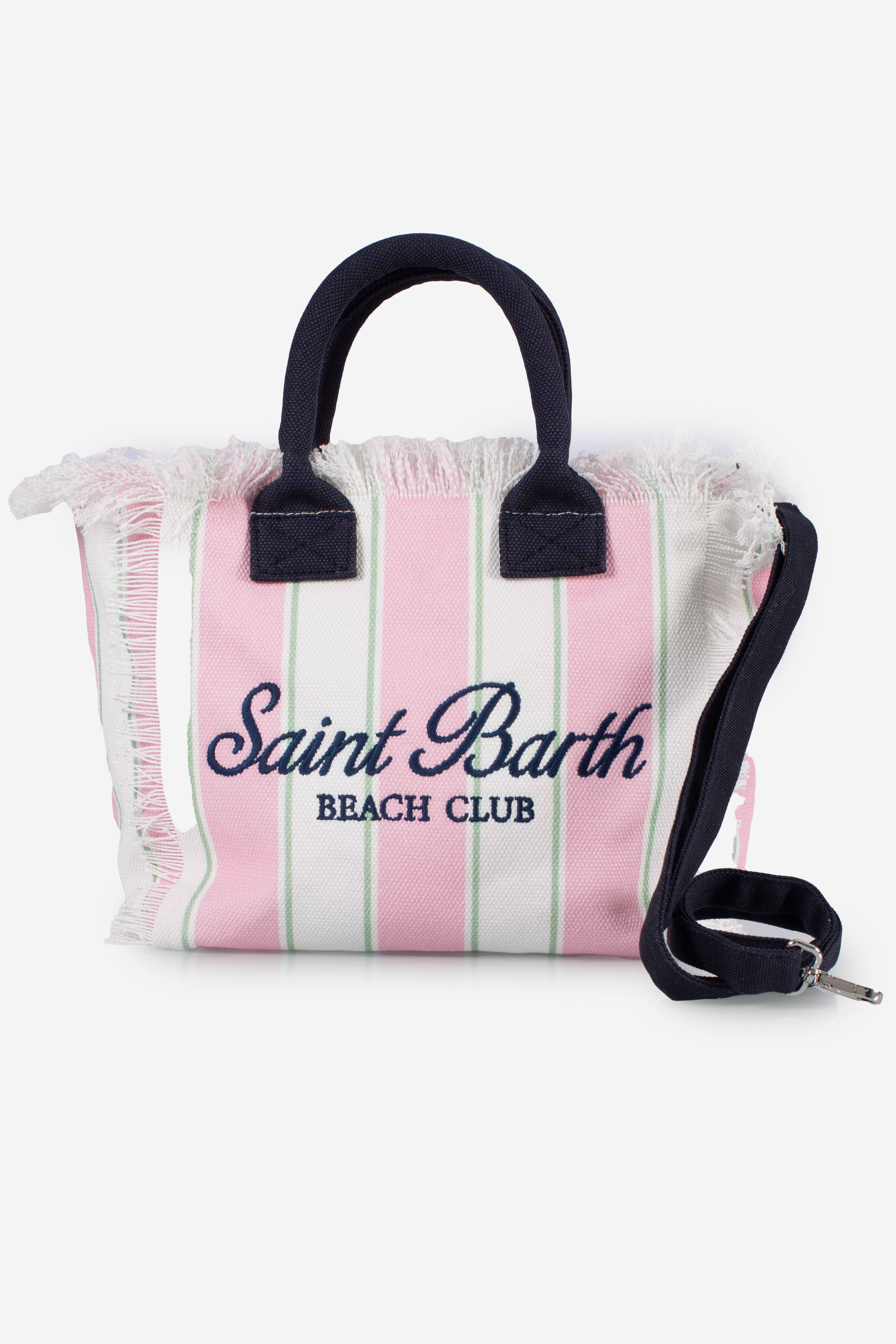 Borsa Colette in canvas a righe verdi con logo ricamato