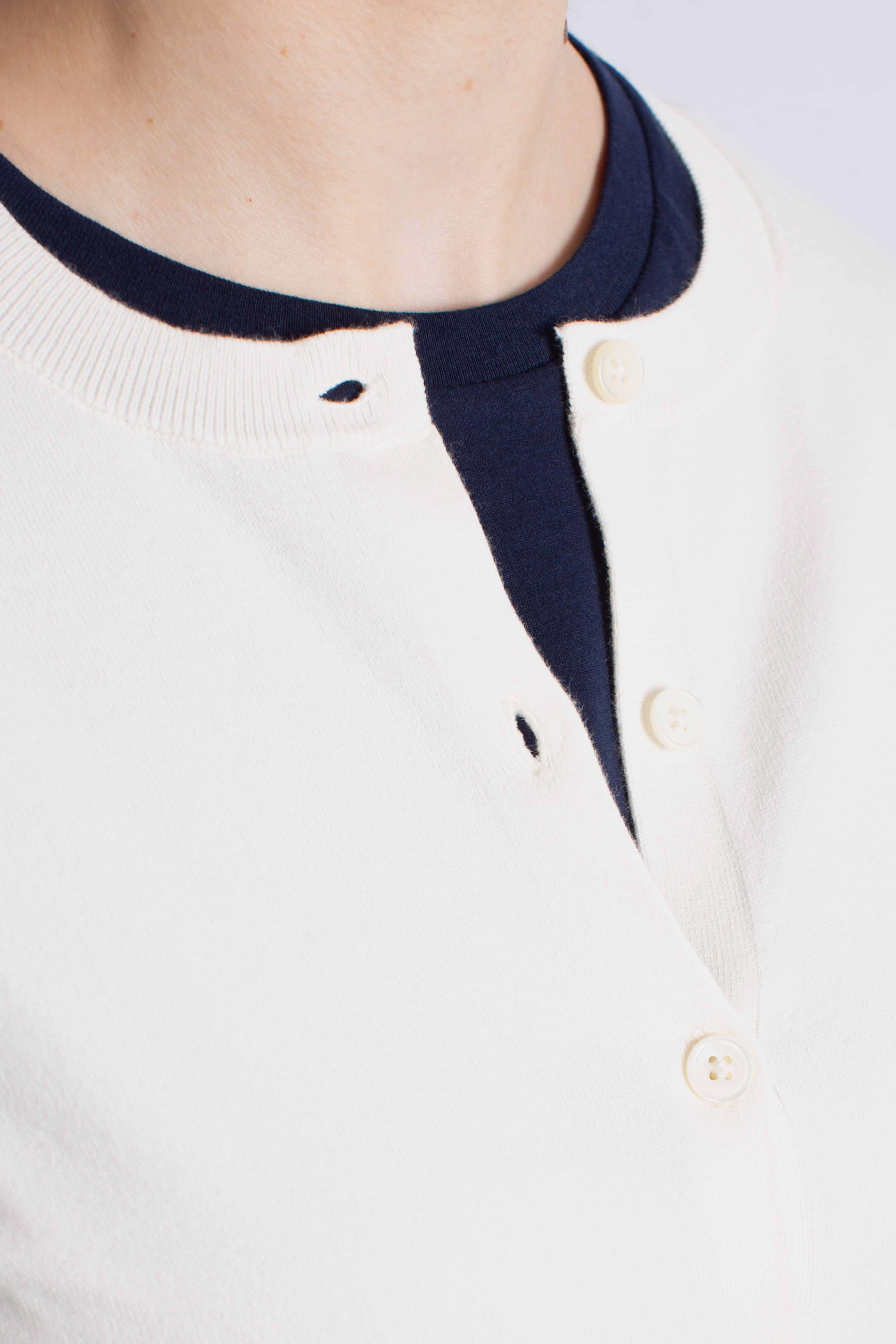 Cardigan girocollo in misto cotone elasticizzato cream