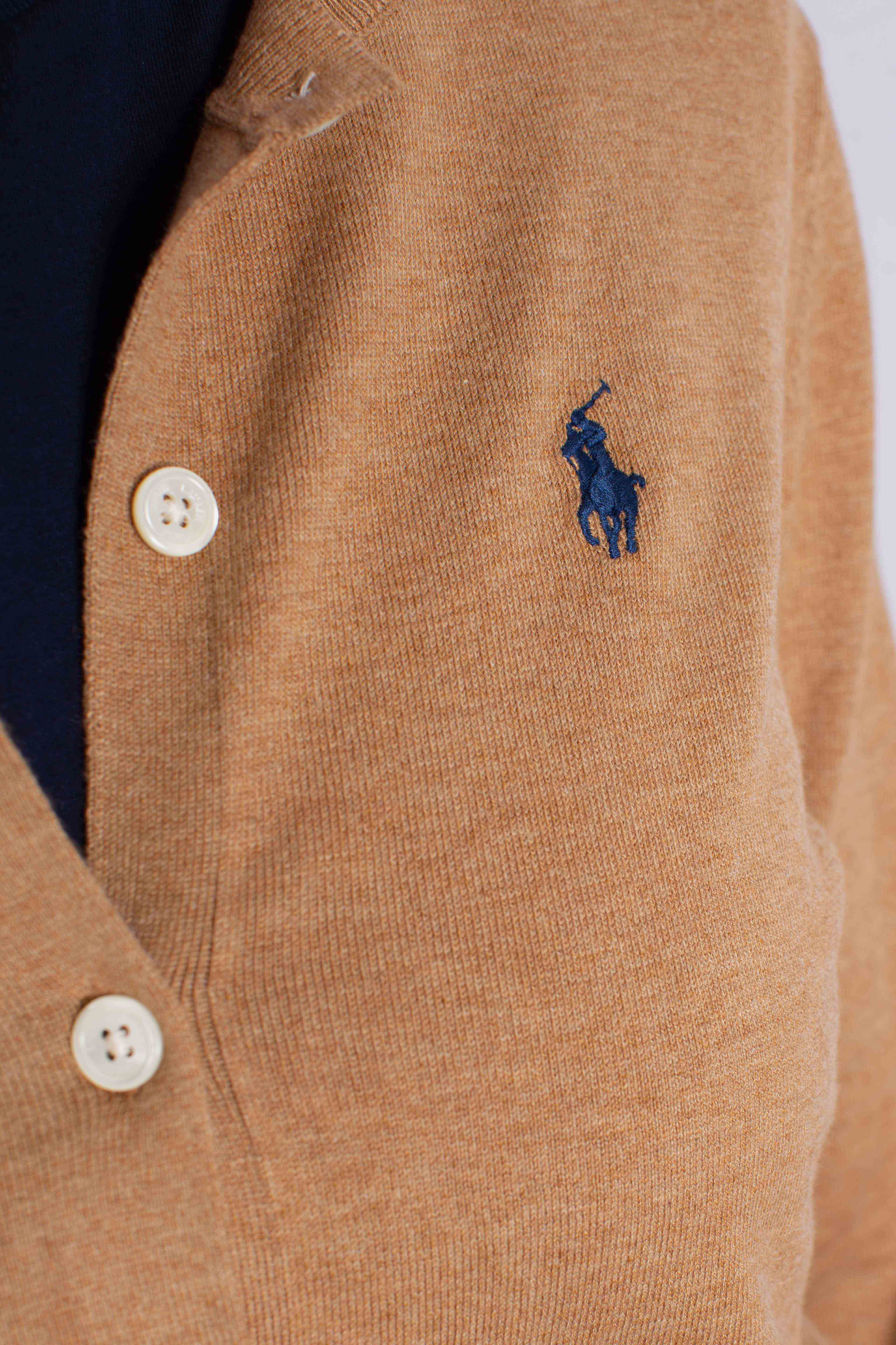 Cardigan girocollo in misto cotone elasticizzato camel