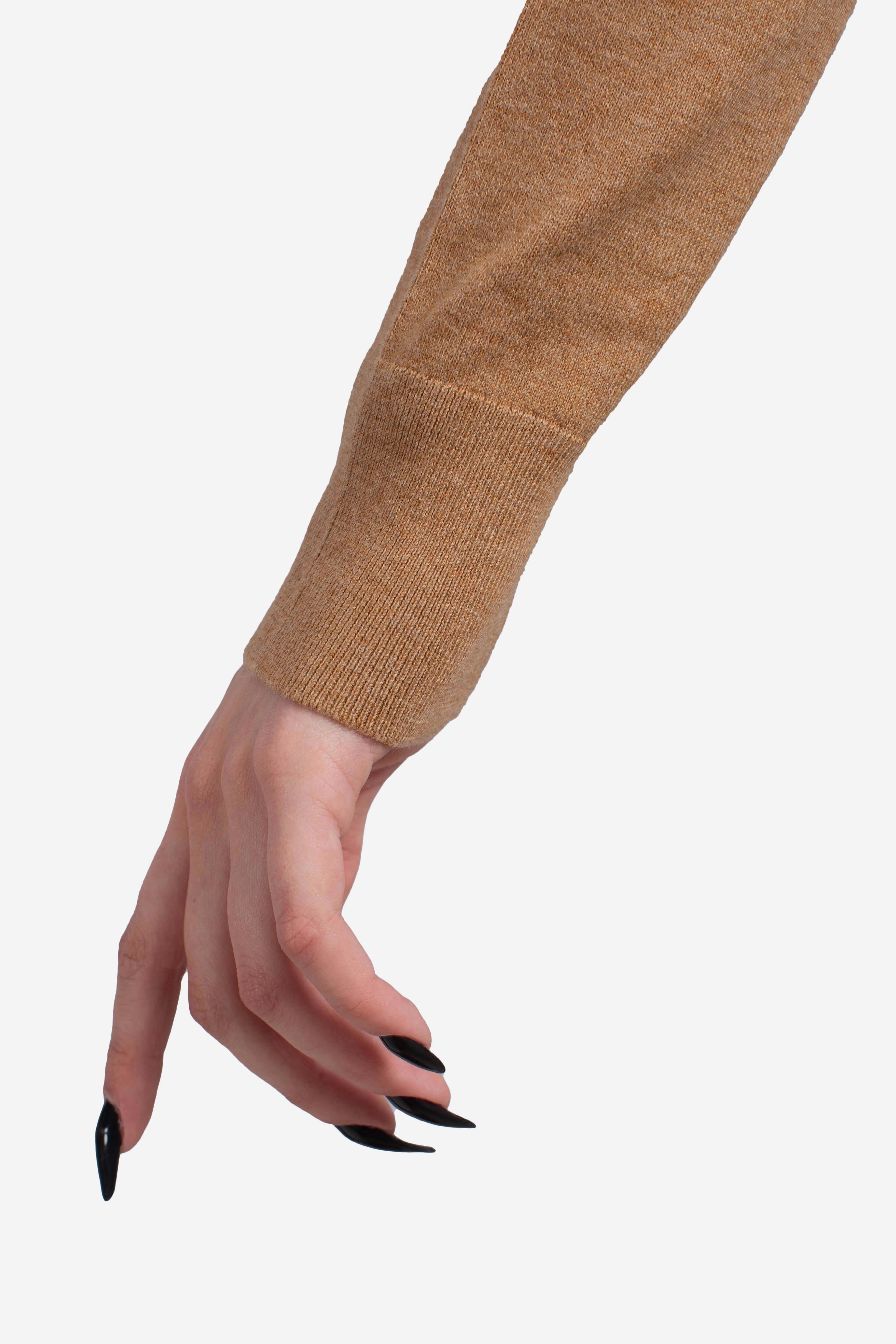 Cardigan girocollo in misto cotone elasticizzato camel