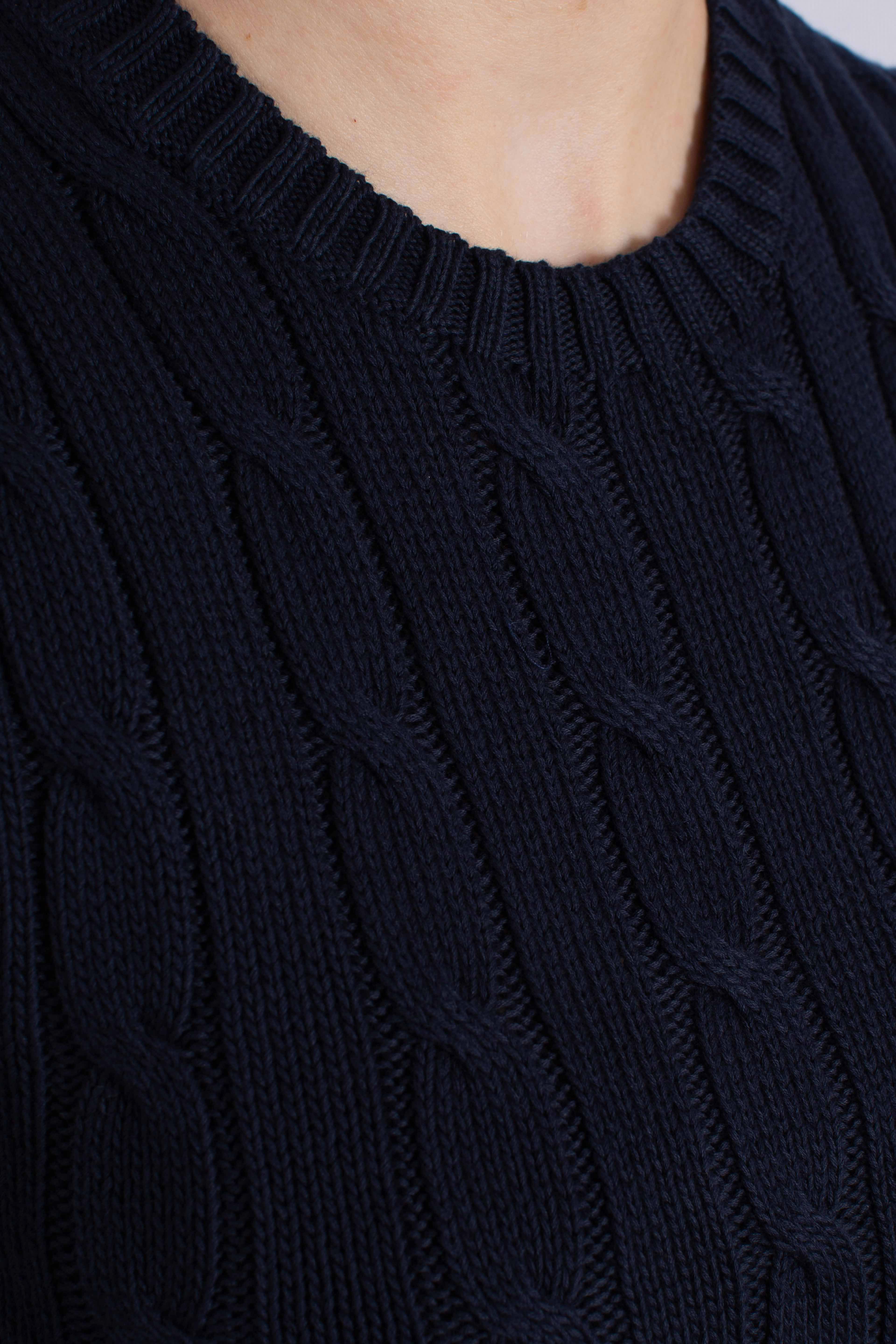 Maglia a maniche corte in cotone a trecce blue