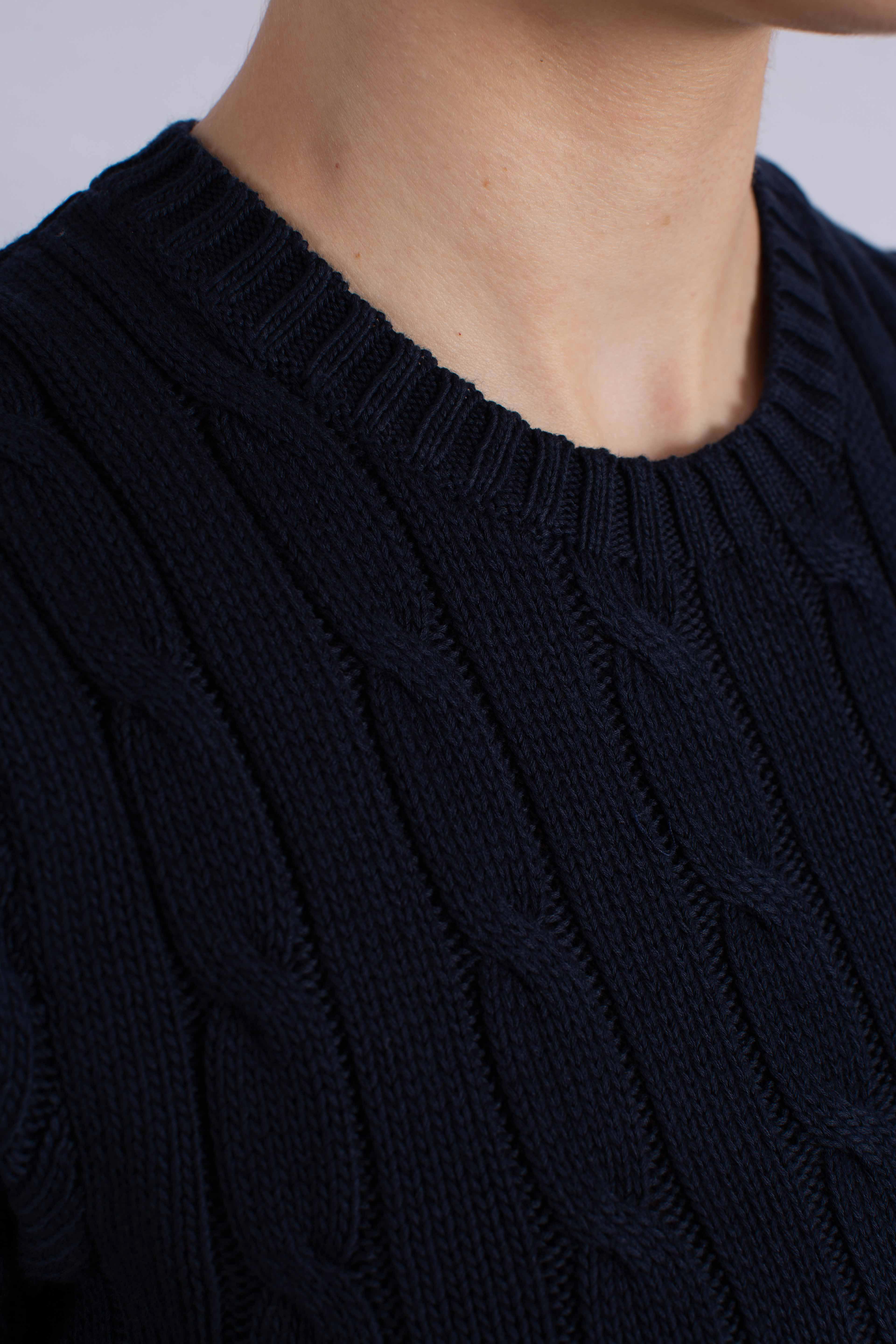 Maglia a maniche corte in cotone a trecce blue