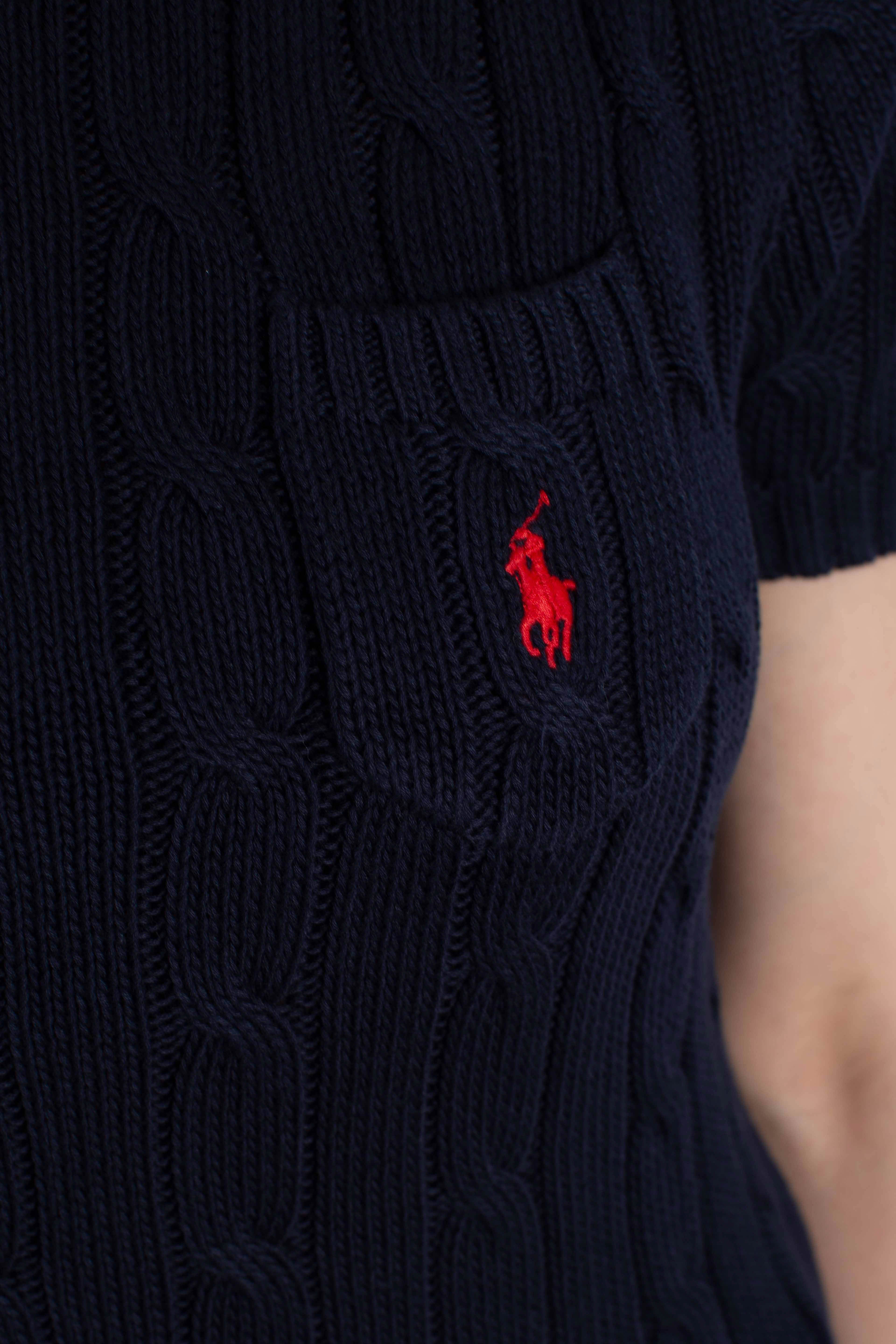 Maglia a maniche corte in cotone a trecce blue