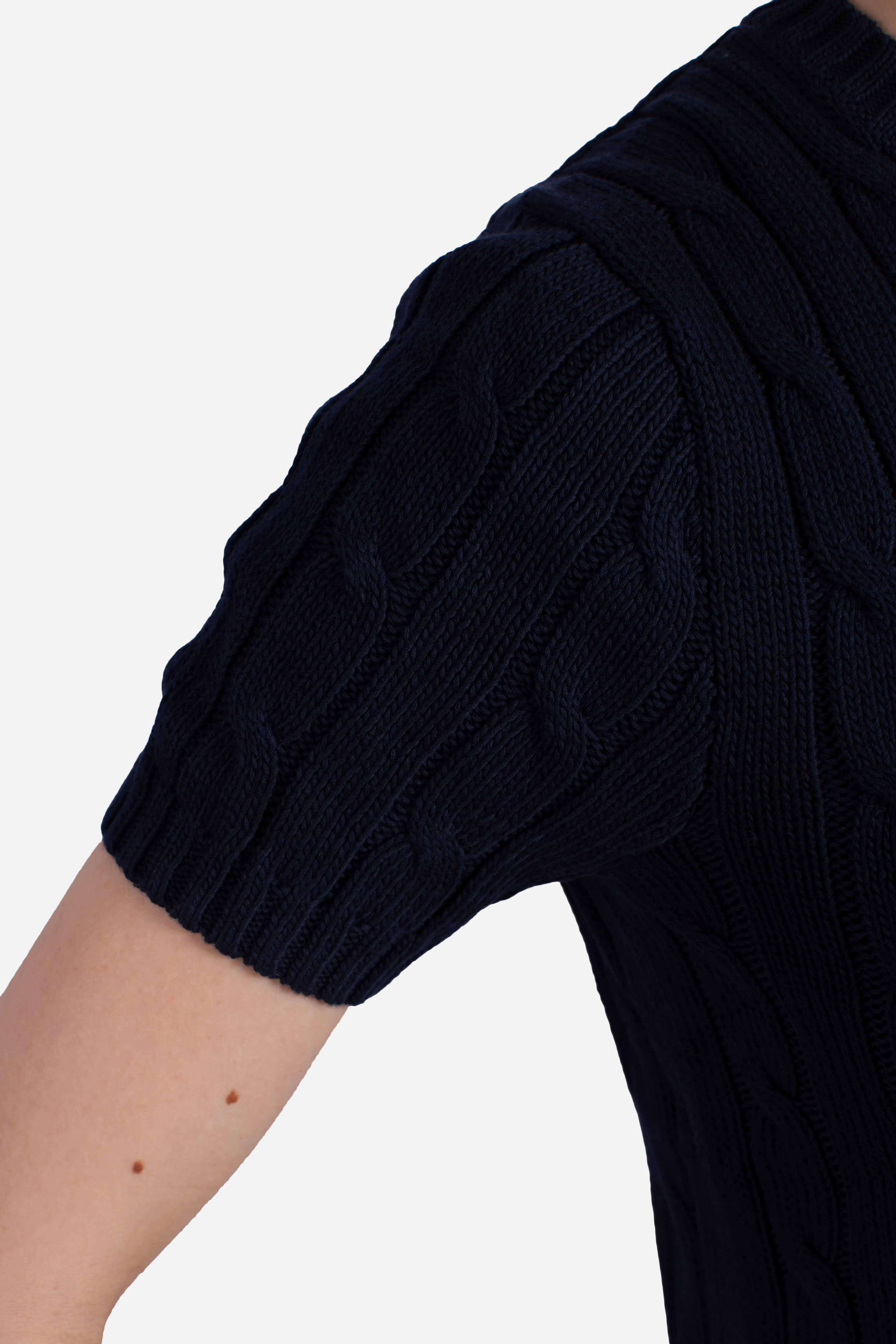Maglia a maniche corte in cotone a trecce blue