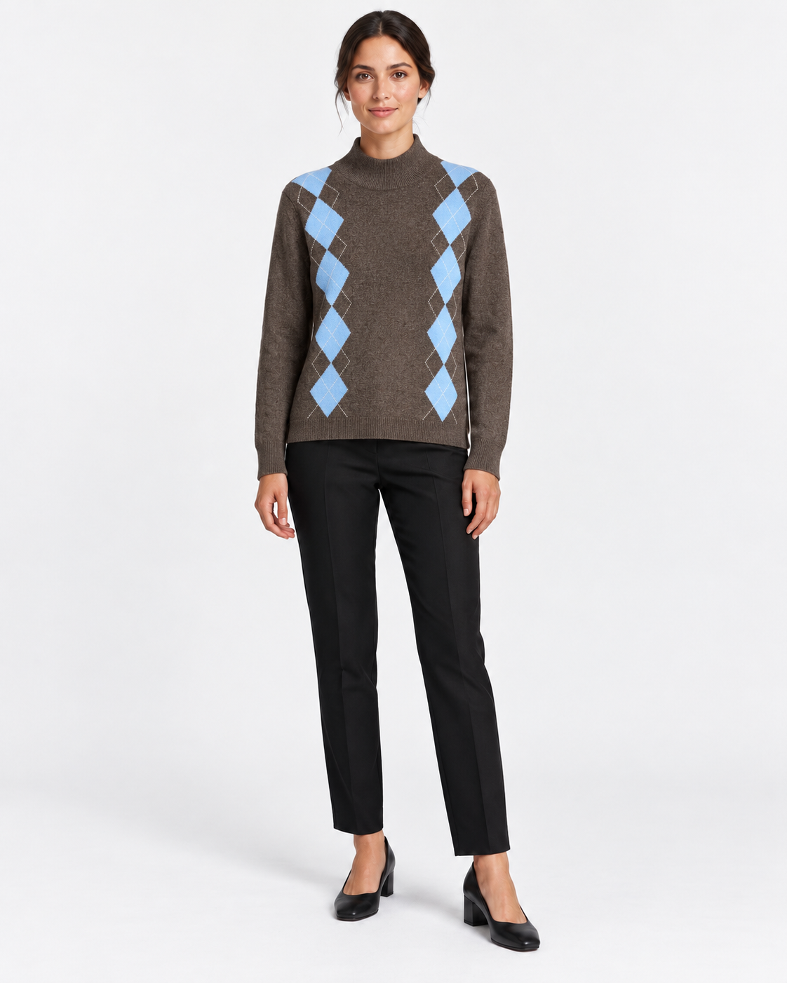 Gran Sasso Maglia Lupetto Donna Marrone a Rombi in Lana e Cashmere