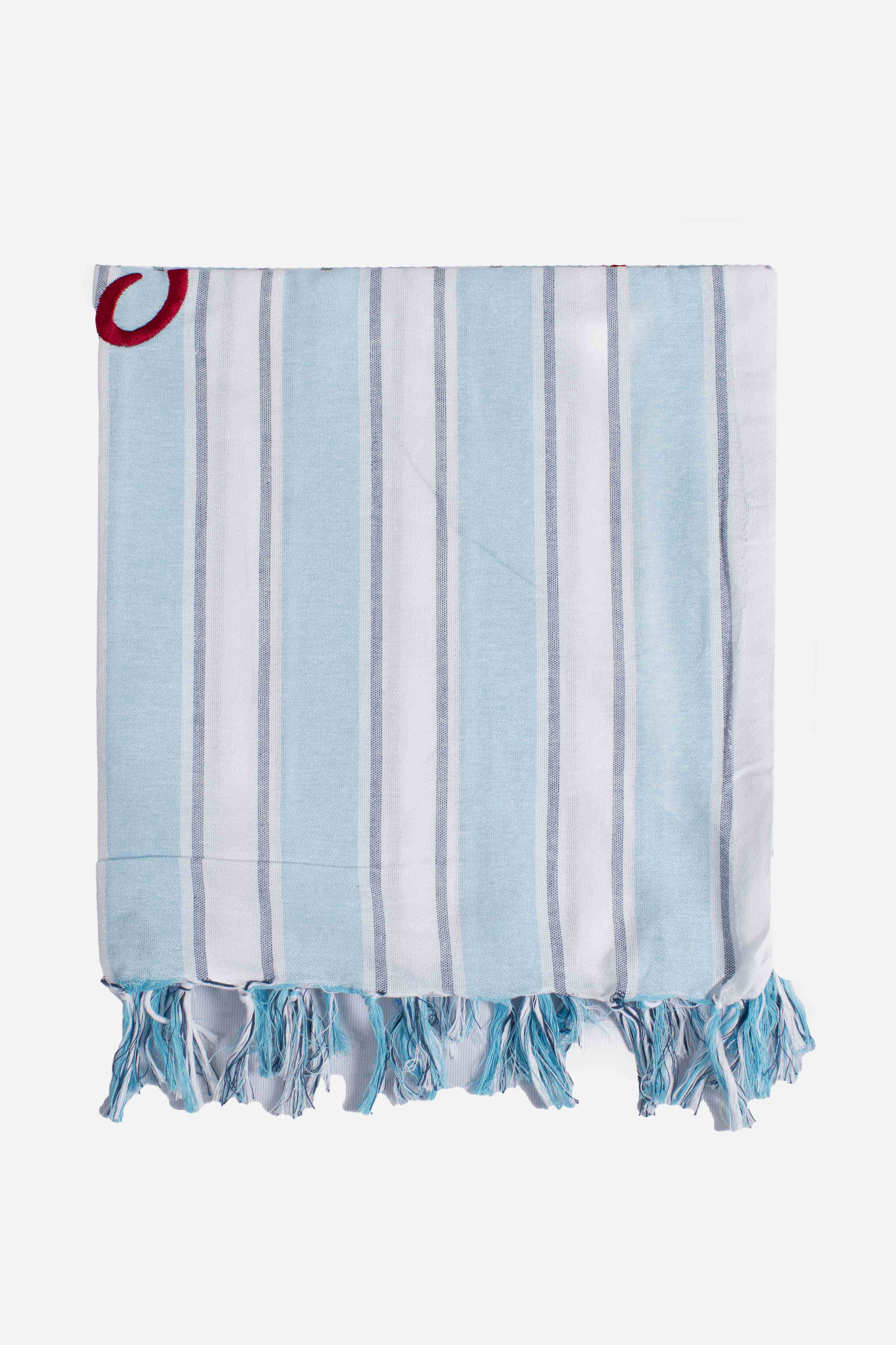 Telo mare Foutas Lighta righe azzurre e bianche con logo ricamato