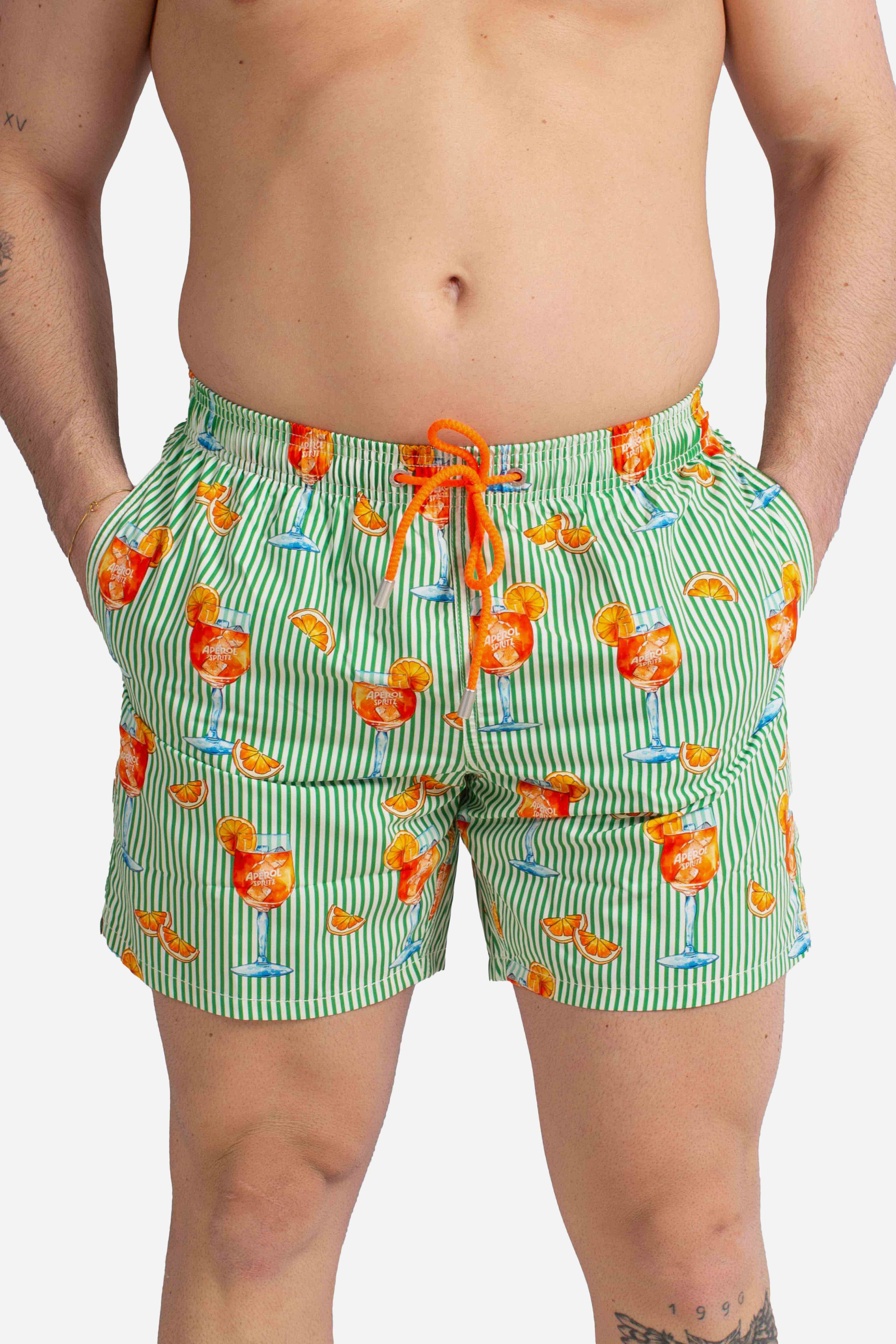 Costume mare Gustavia a righe happy cocktail stripes green white | Special Edition