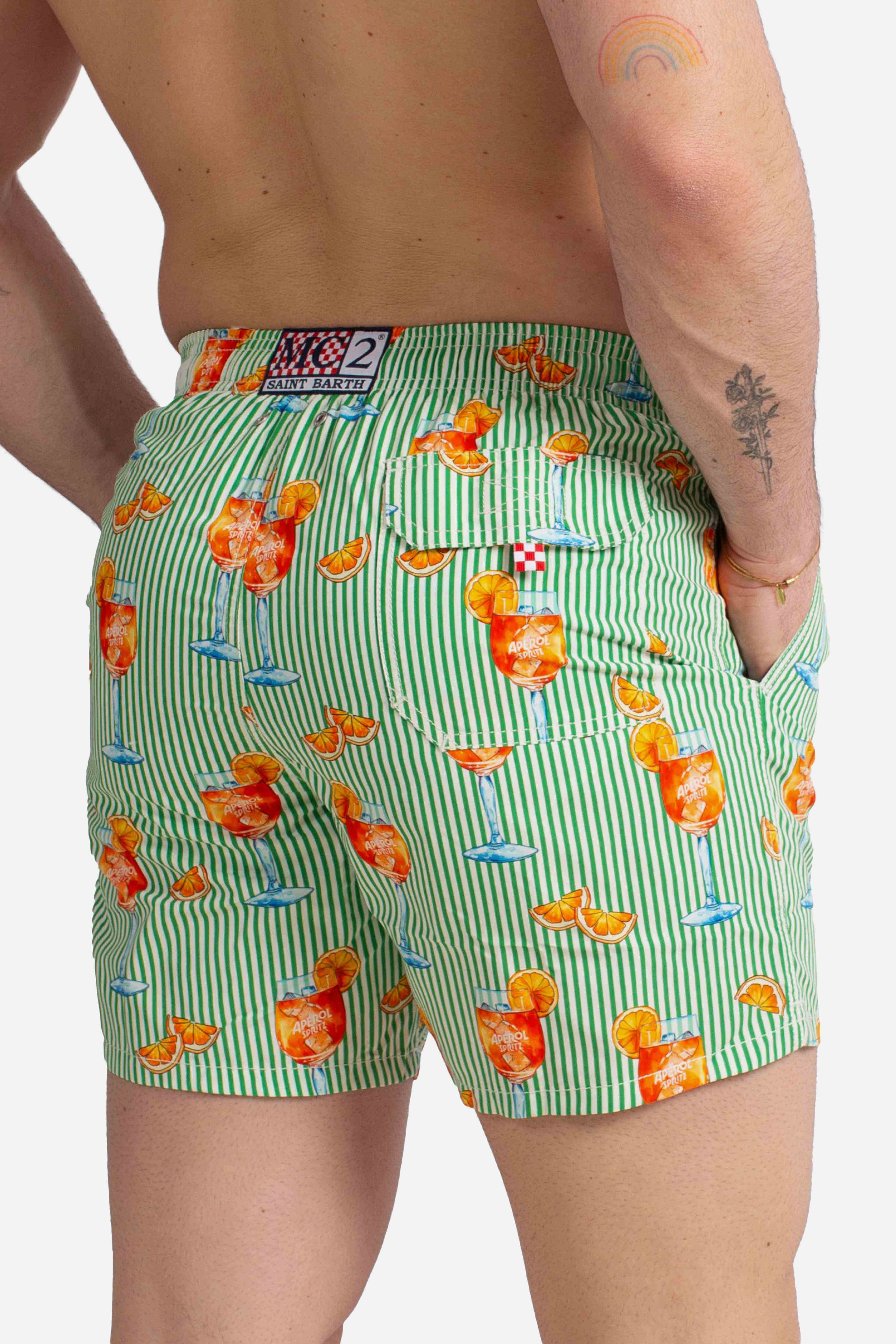 Costume mare Gustavia a righe happy cocktail stripes green white | Special Edition