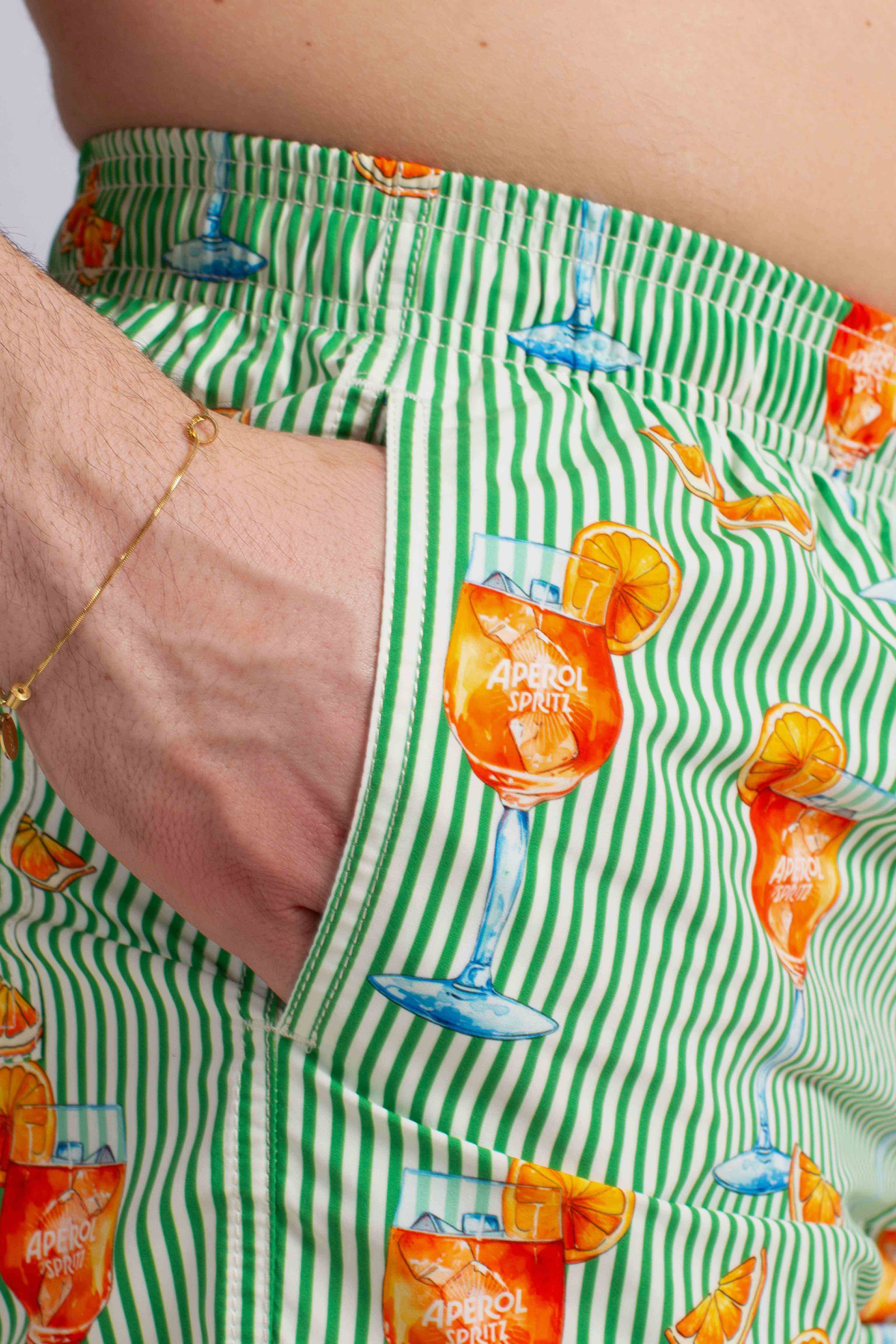 Costume mare Gustavia a righe happy cocktail stripes green white | Special Edition
