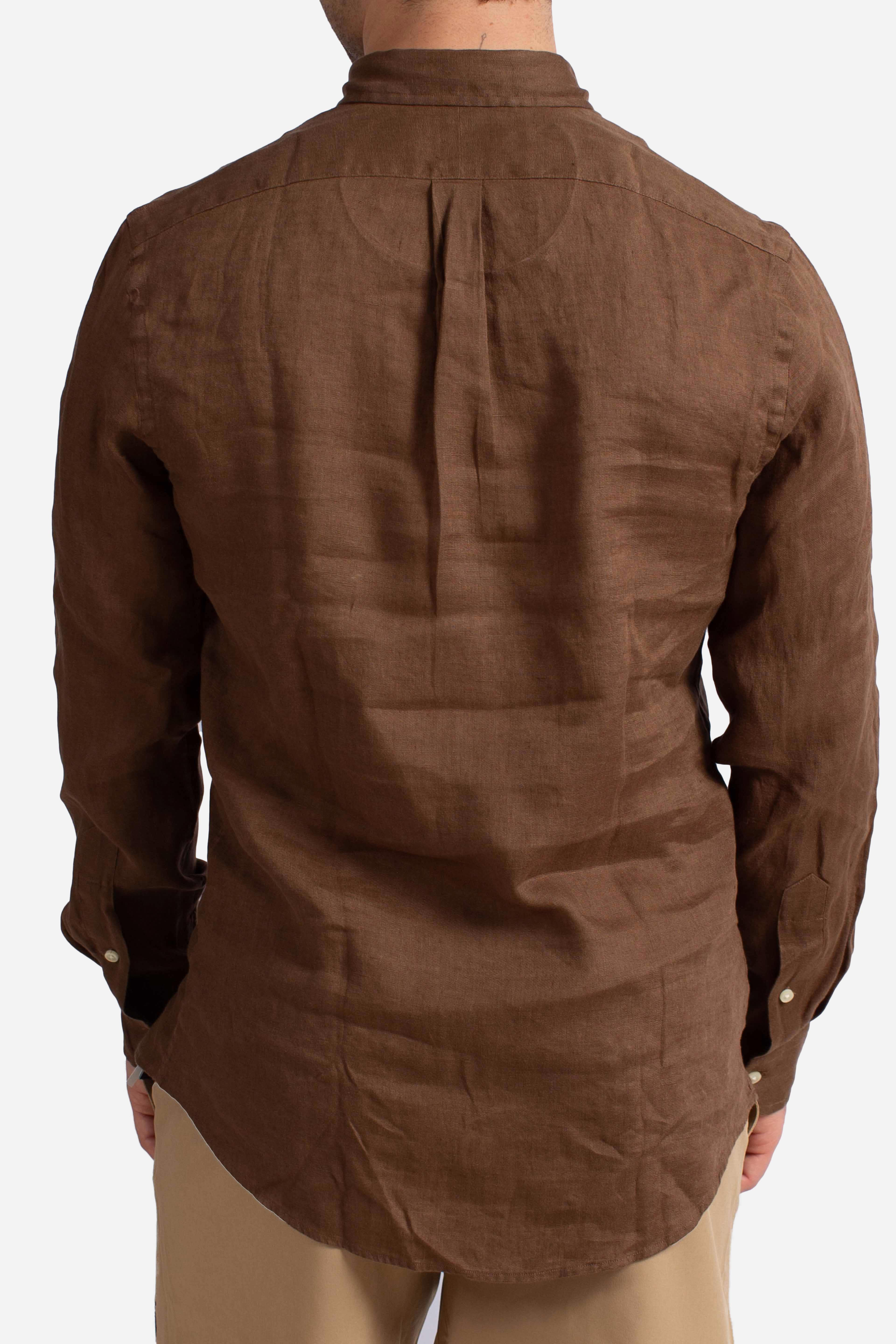 Camicia in lino botton down Slim-Fit brown