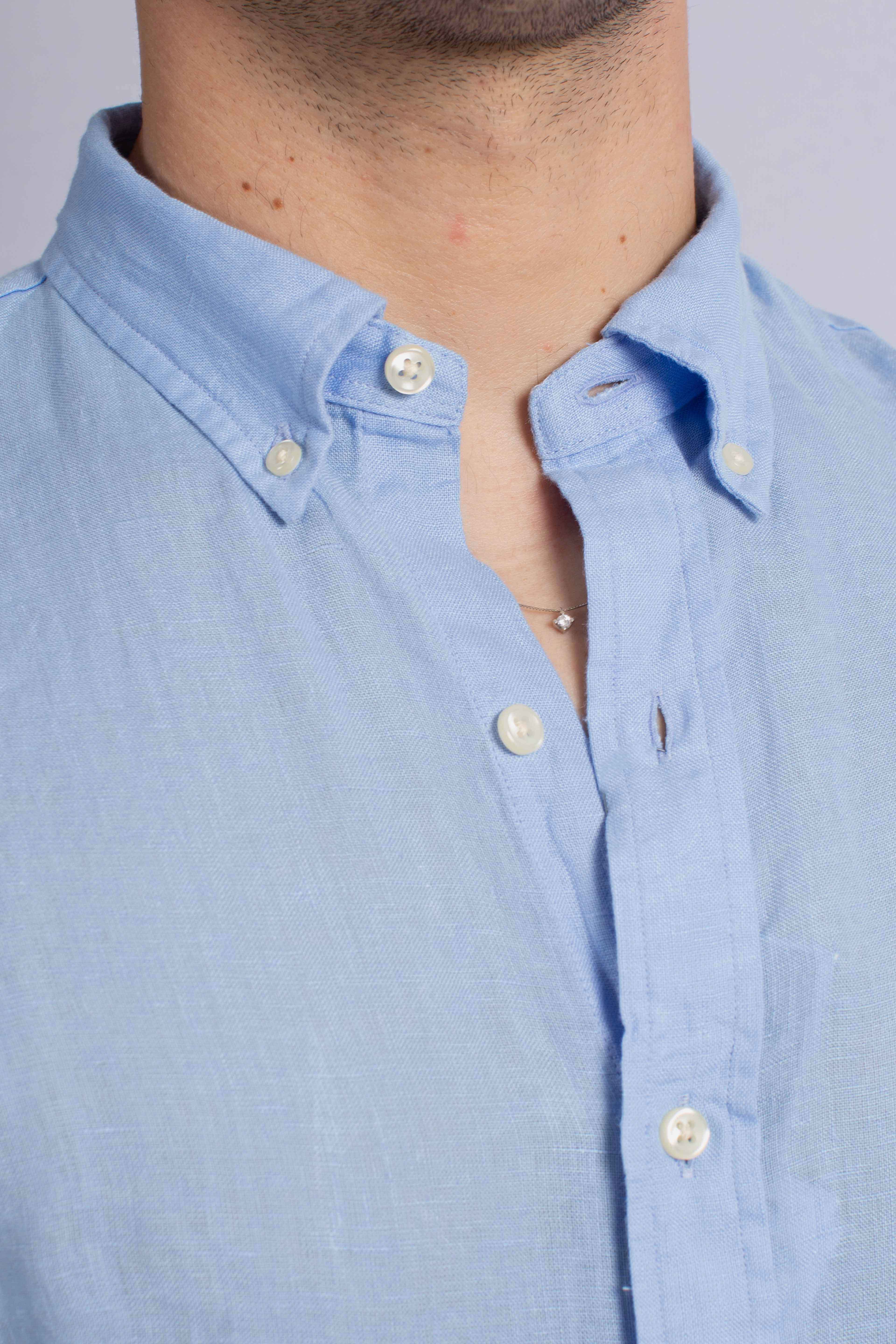 Camicia in lino botton down Slim-Fit light blue