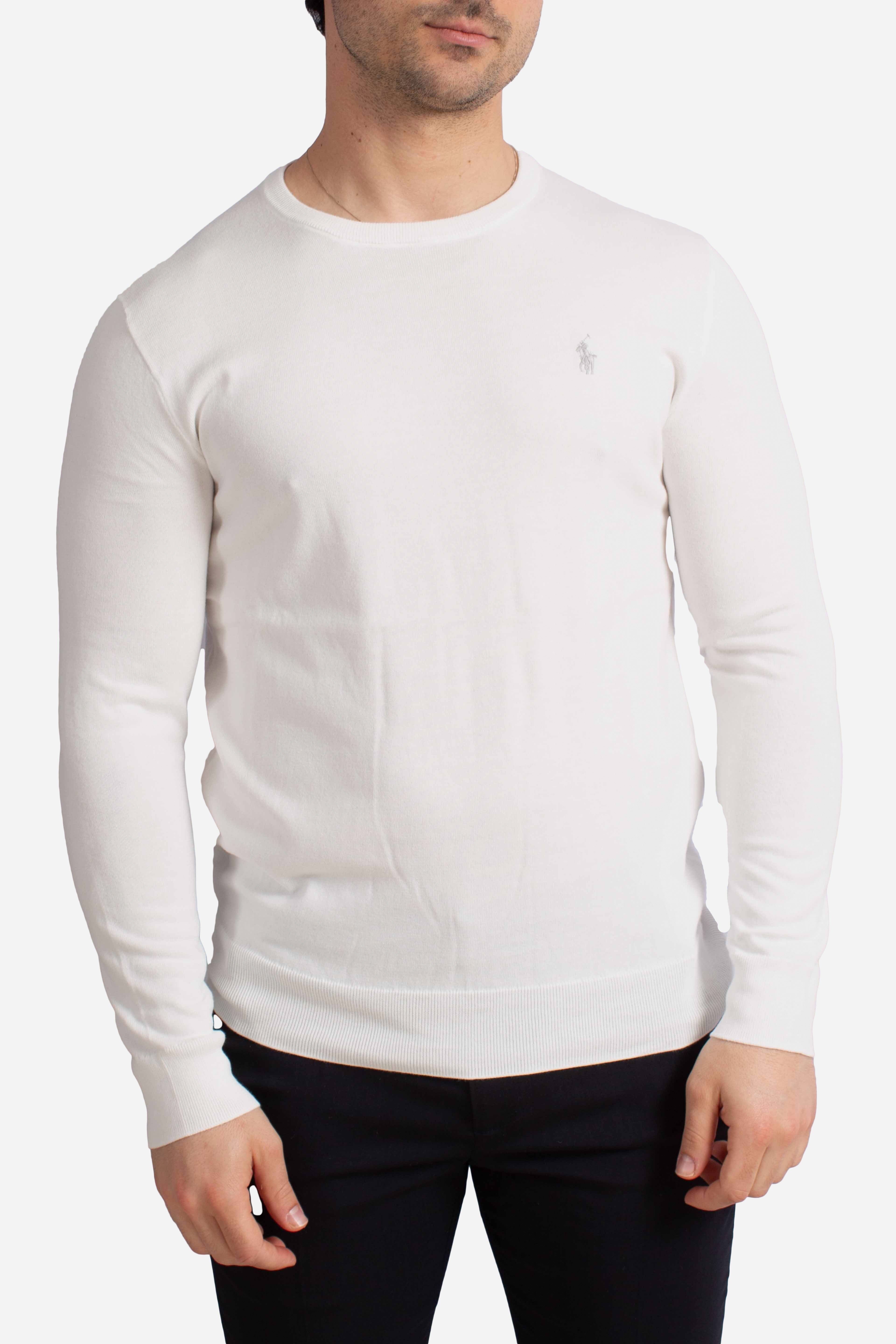Maglione slim fit in cotone testurizzato white
