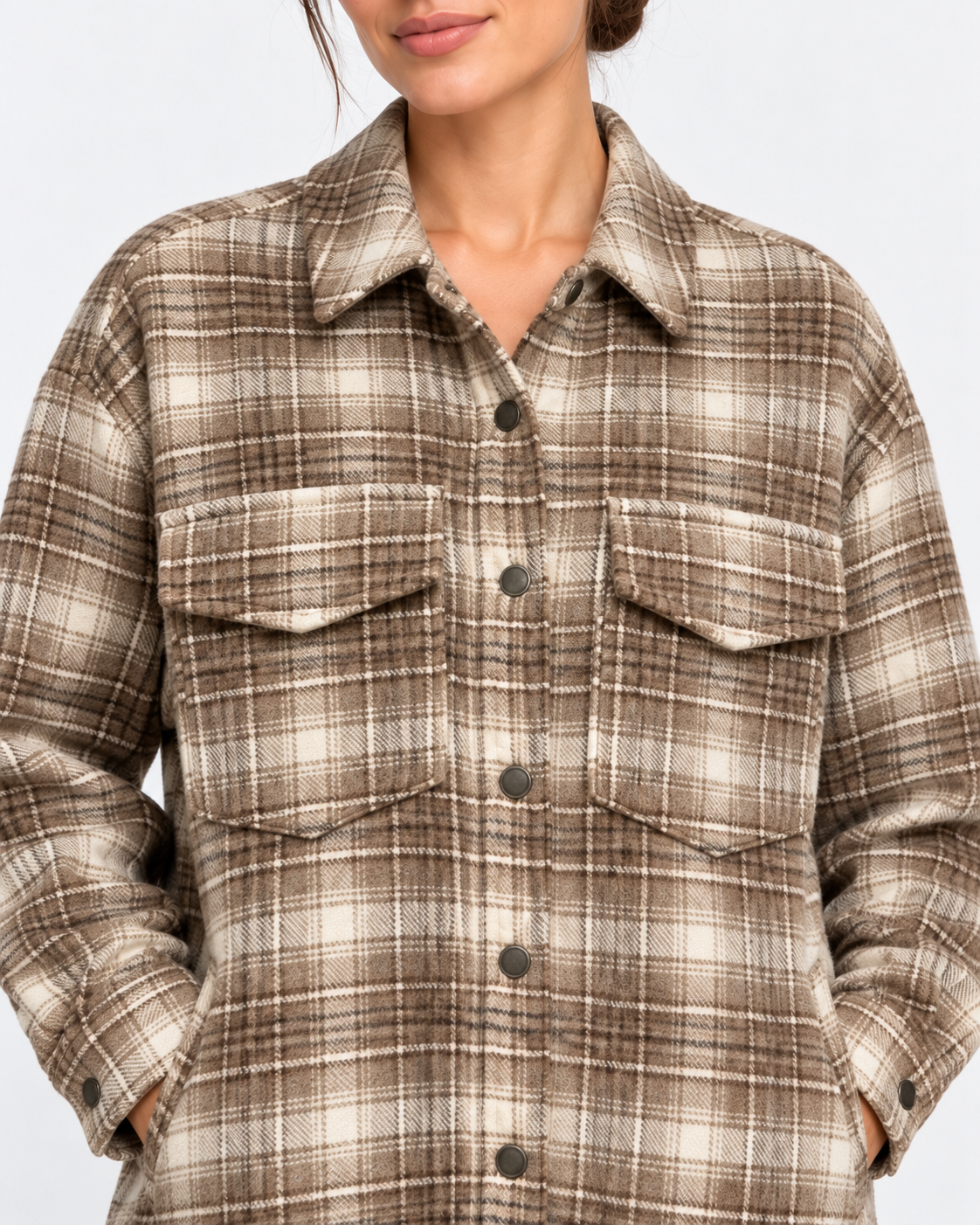 MC2 Saint Barth Giacca Camicia Donna Cambry Tartan Marrone e Panna