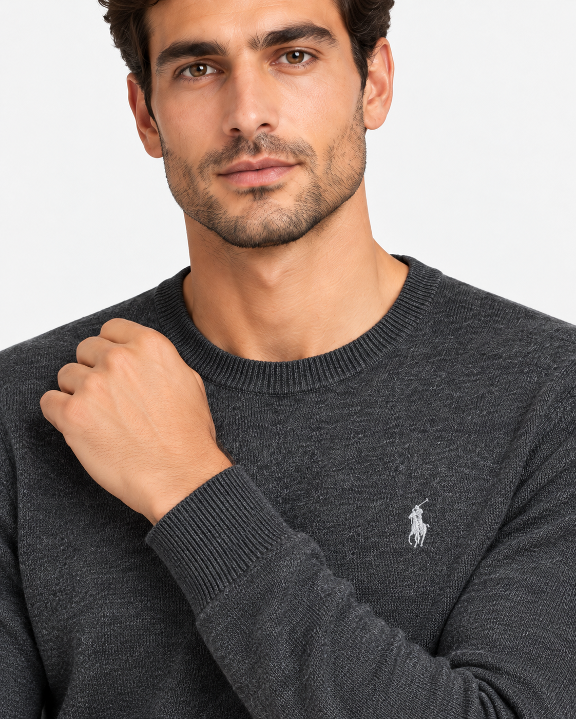 Polo Ralph Lauren Maglione Uomo Girocollo in Pura Lana Grigio Antracite
