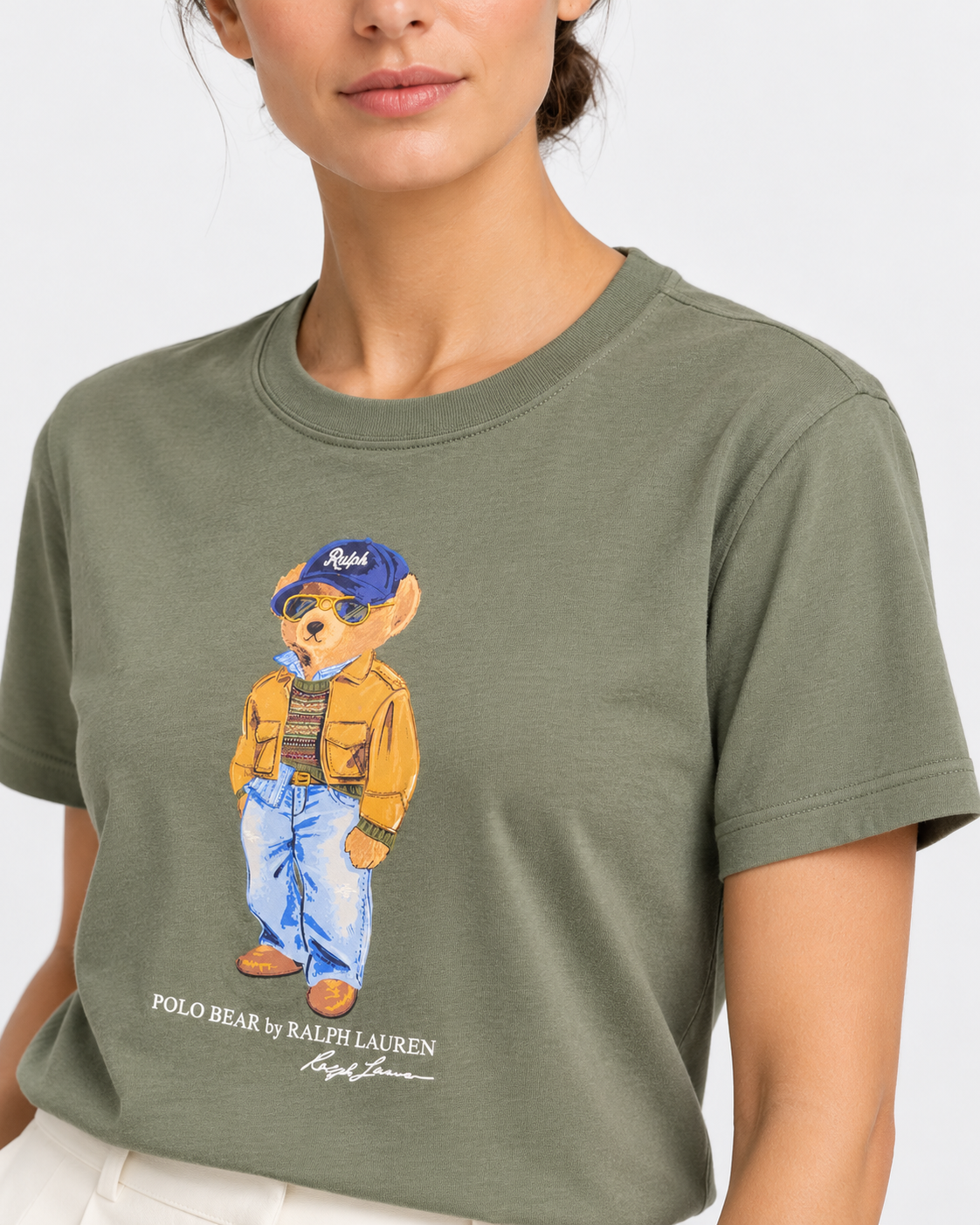 Polo Ralph Lauren T-shirt Donna Polo Bear in Cotone Verde Oliva