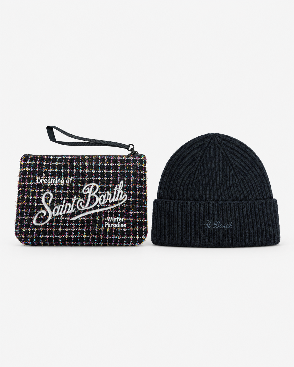 MC2 Saint Barth Gift Box Donna Tweed Shiny con Pochette e Berretto Nero