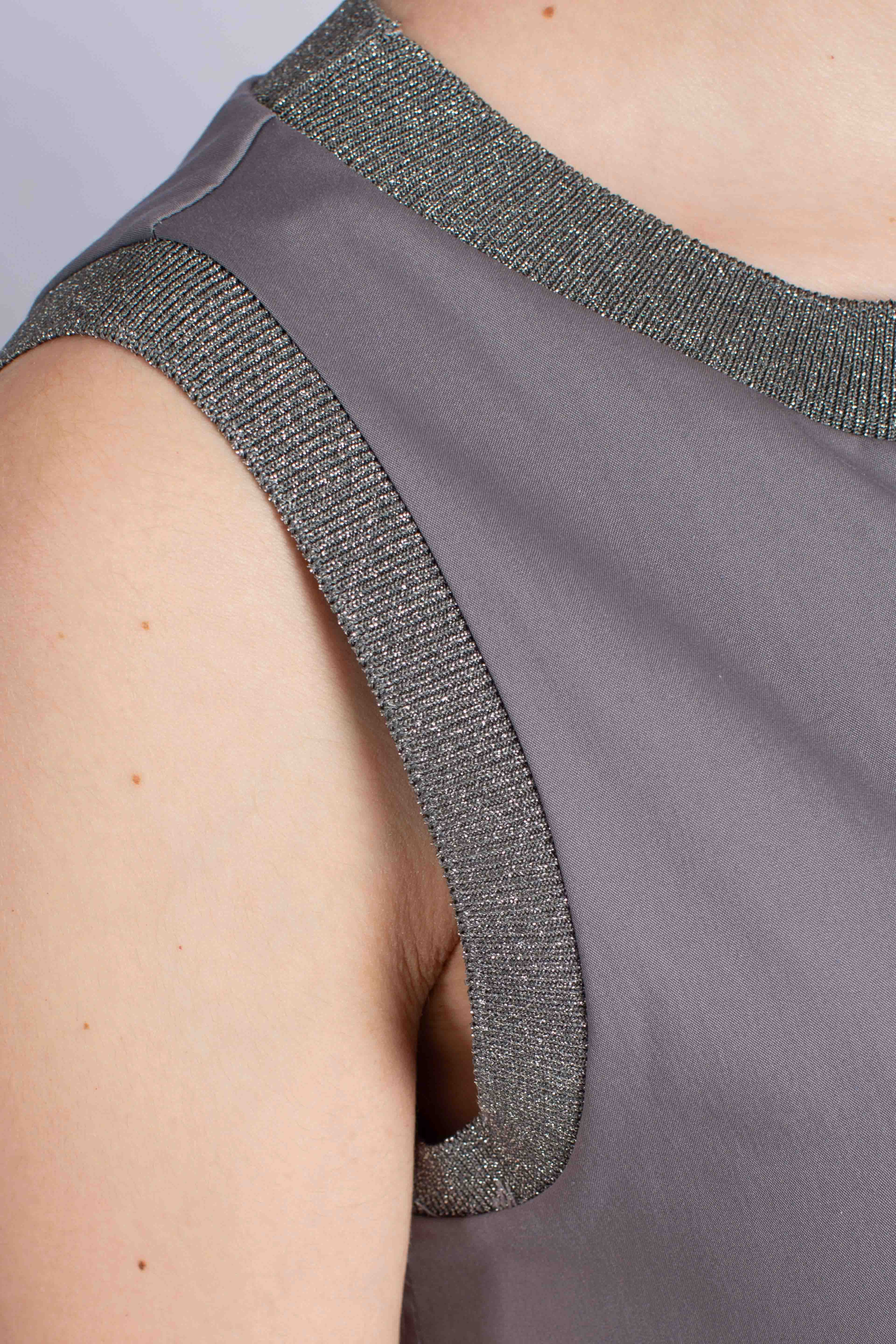 Abito lungo in cotone stretch con profili lurex grigio