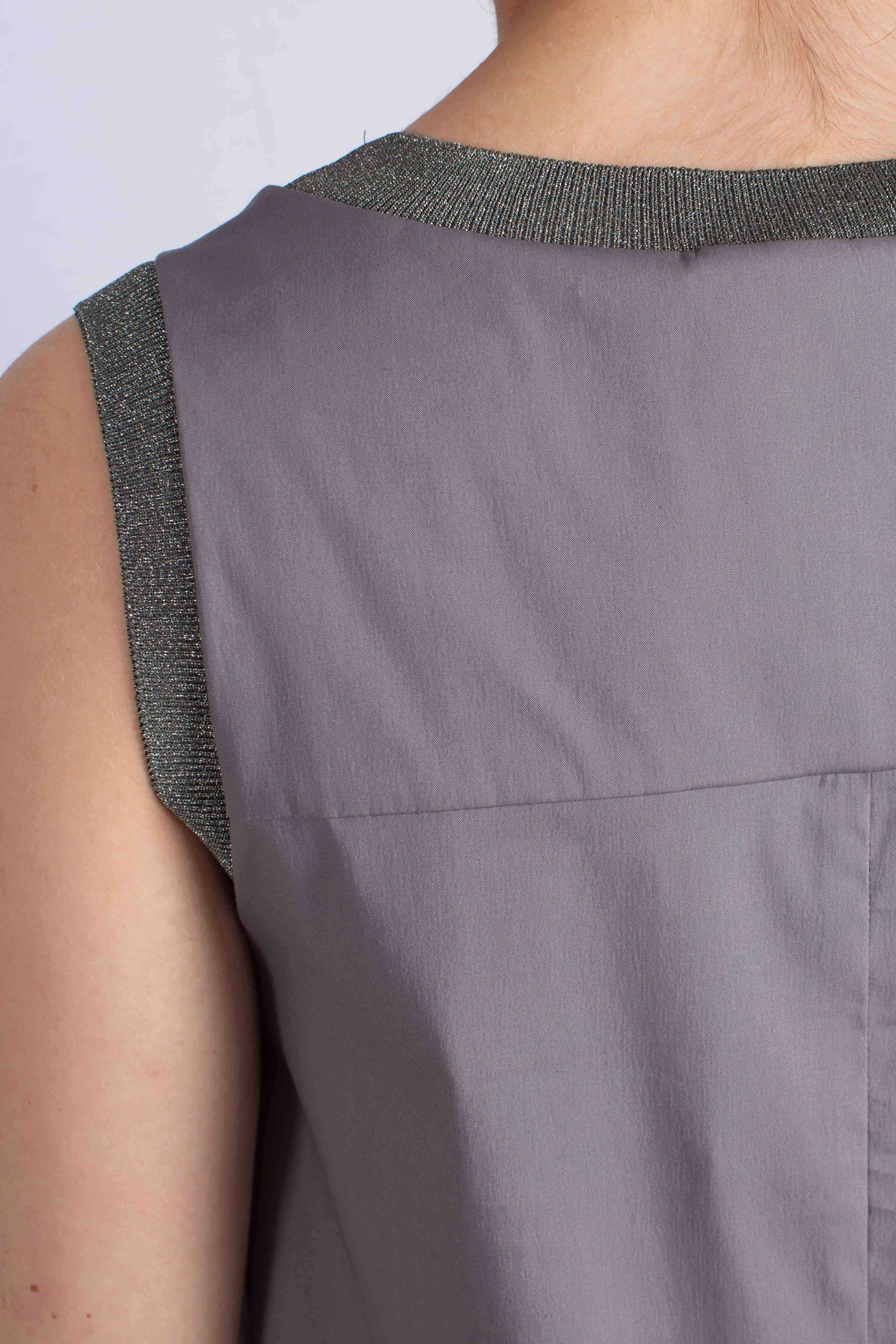 Abito lungo in cotone stretch con profili lurex grigio