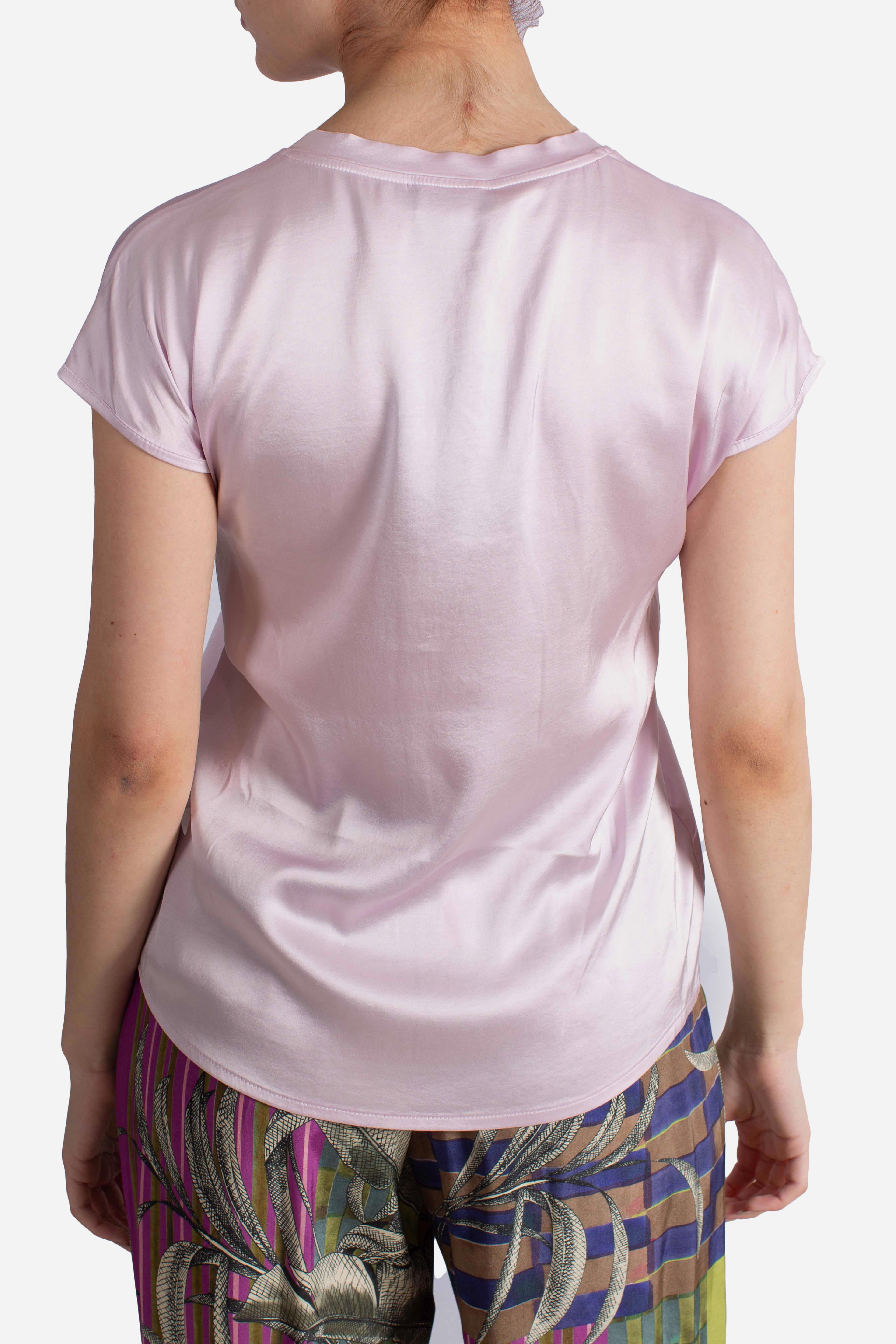 T-shirt donna in viscosa rosa con scollo a V