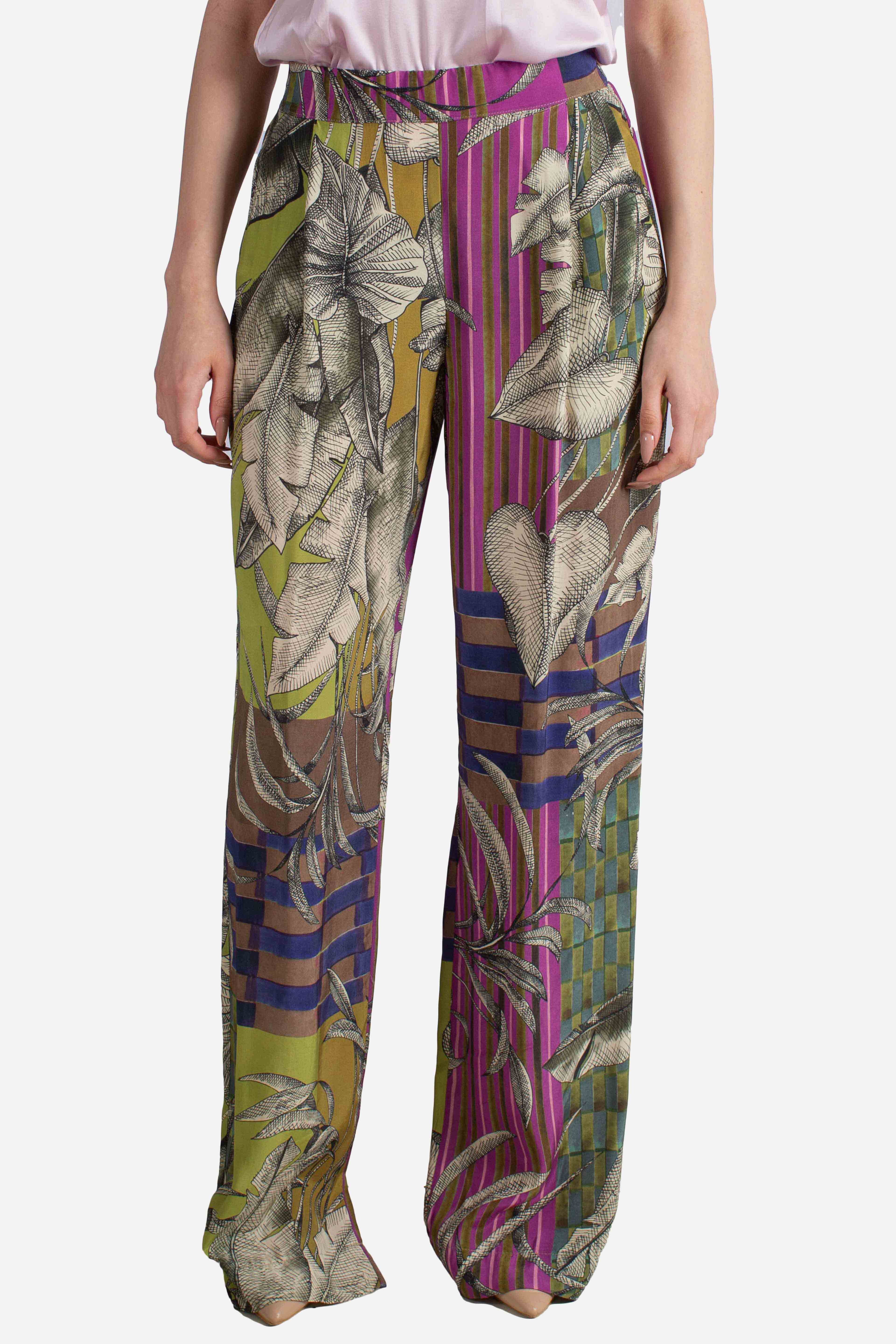 Pantalone palazzo donna in viscosa fantasia multicolor