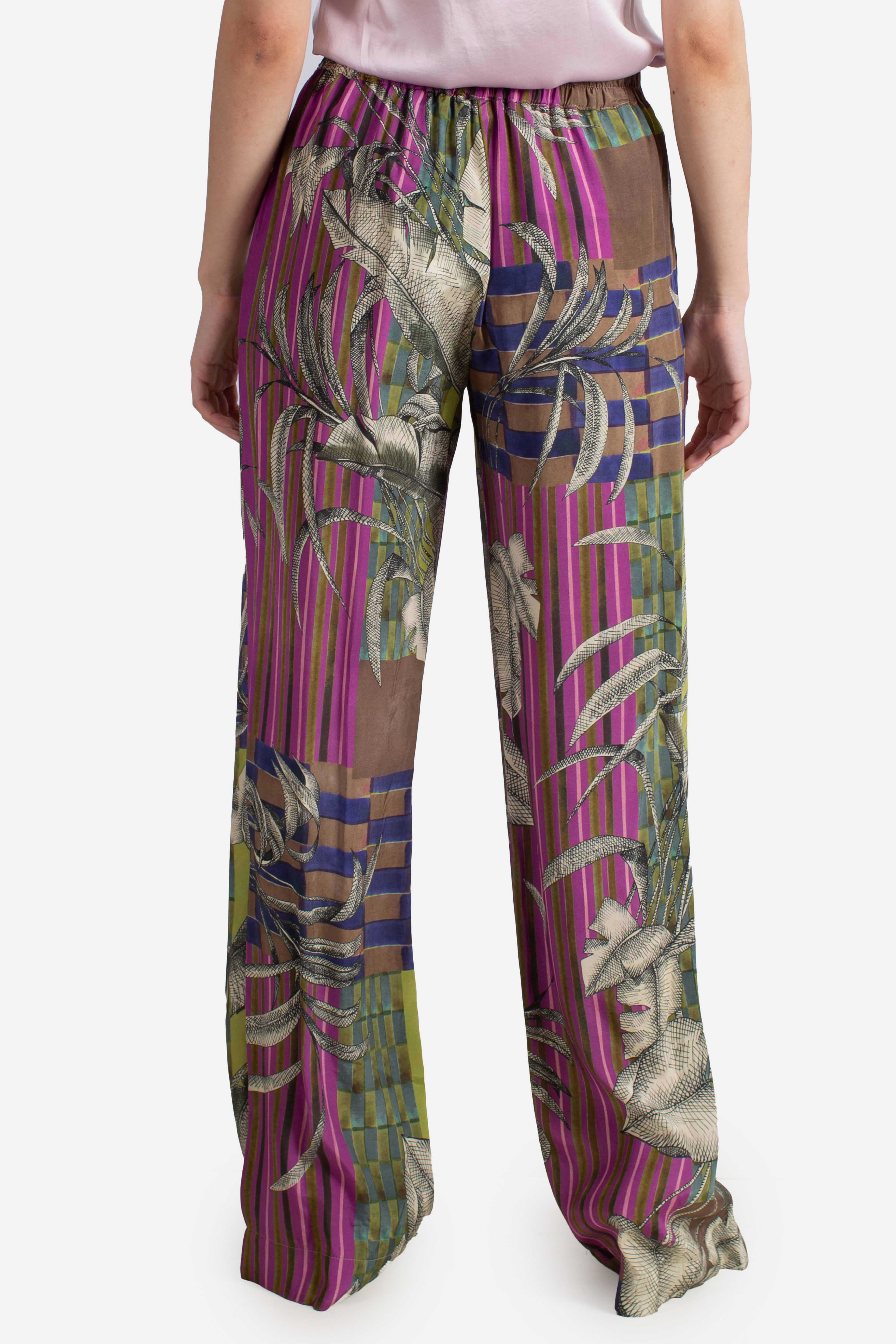Pantalone palazzo donna in viscosa fantasia multicolor