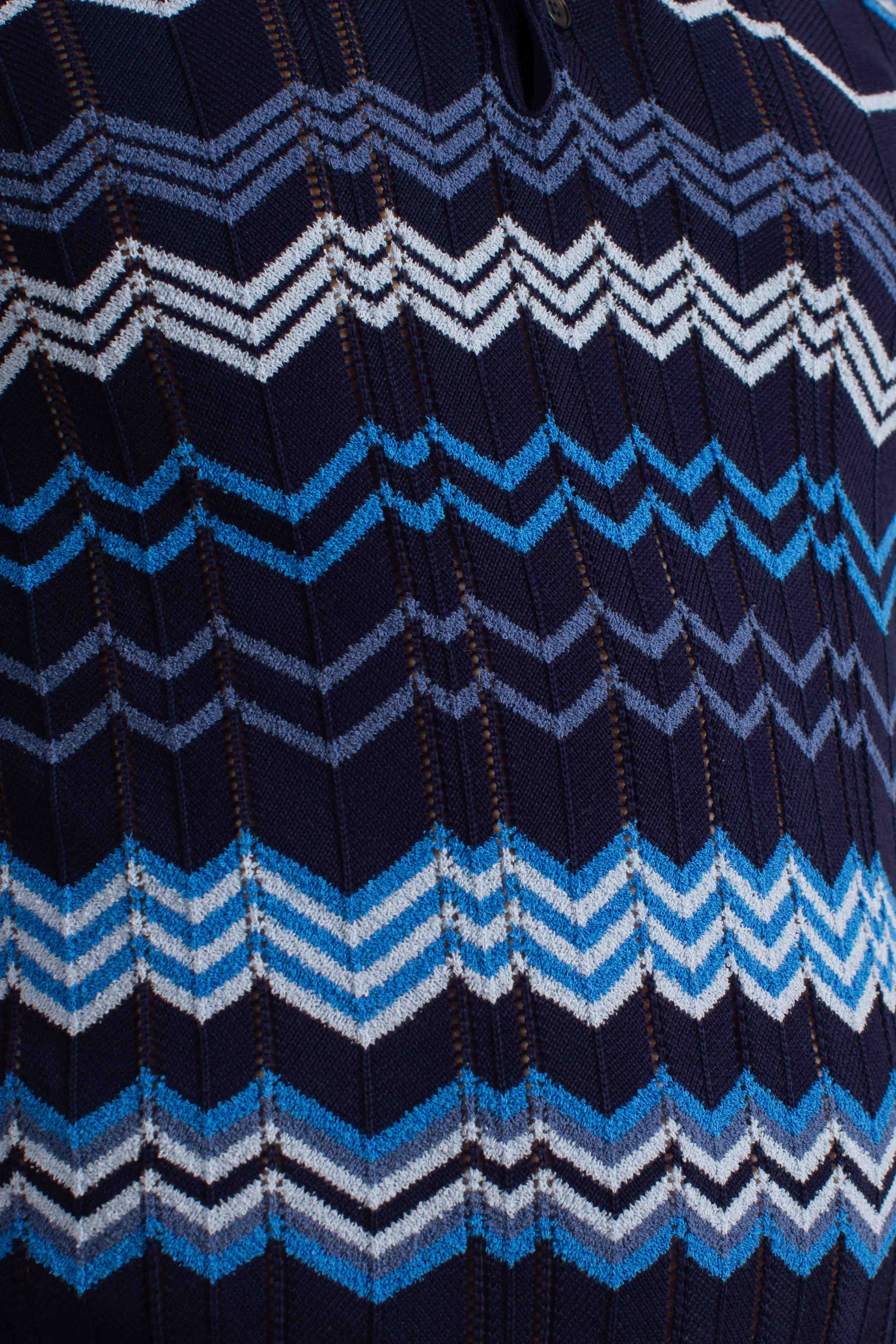 Polo uomo in cotone stretch blu navy con motivo jacquard geometrico