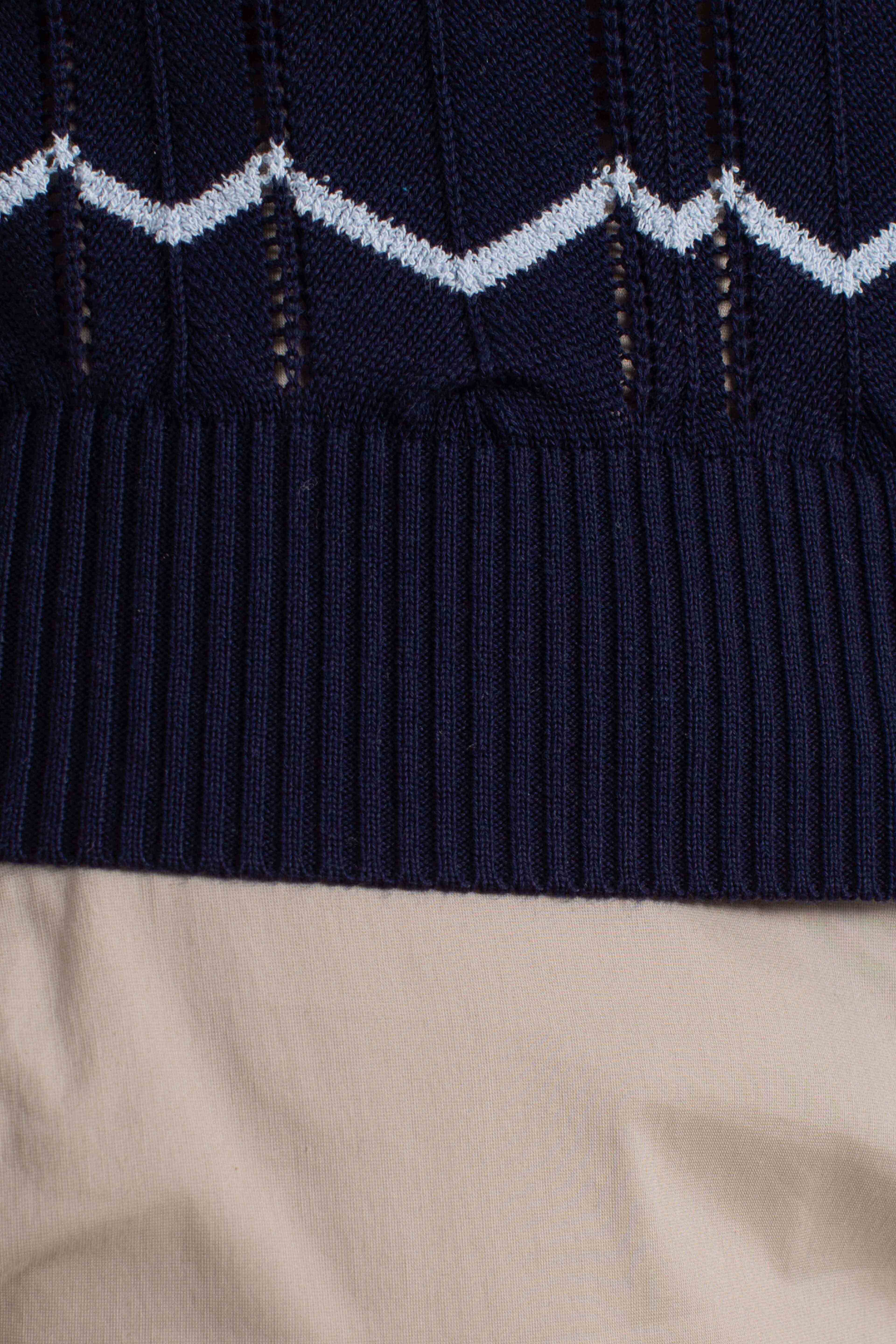 Polo uomo in cotone stretch blu navy con motivo jacquard geometrico