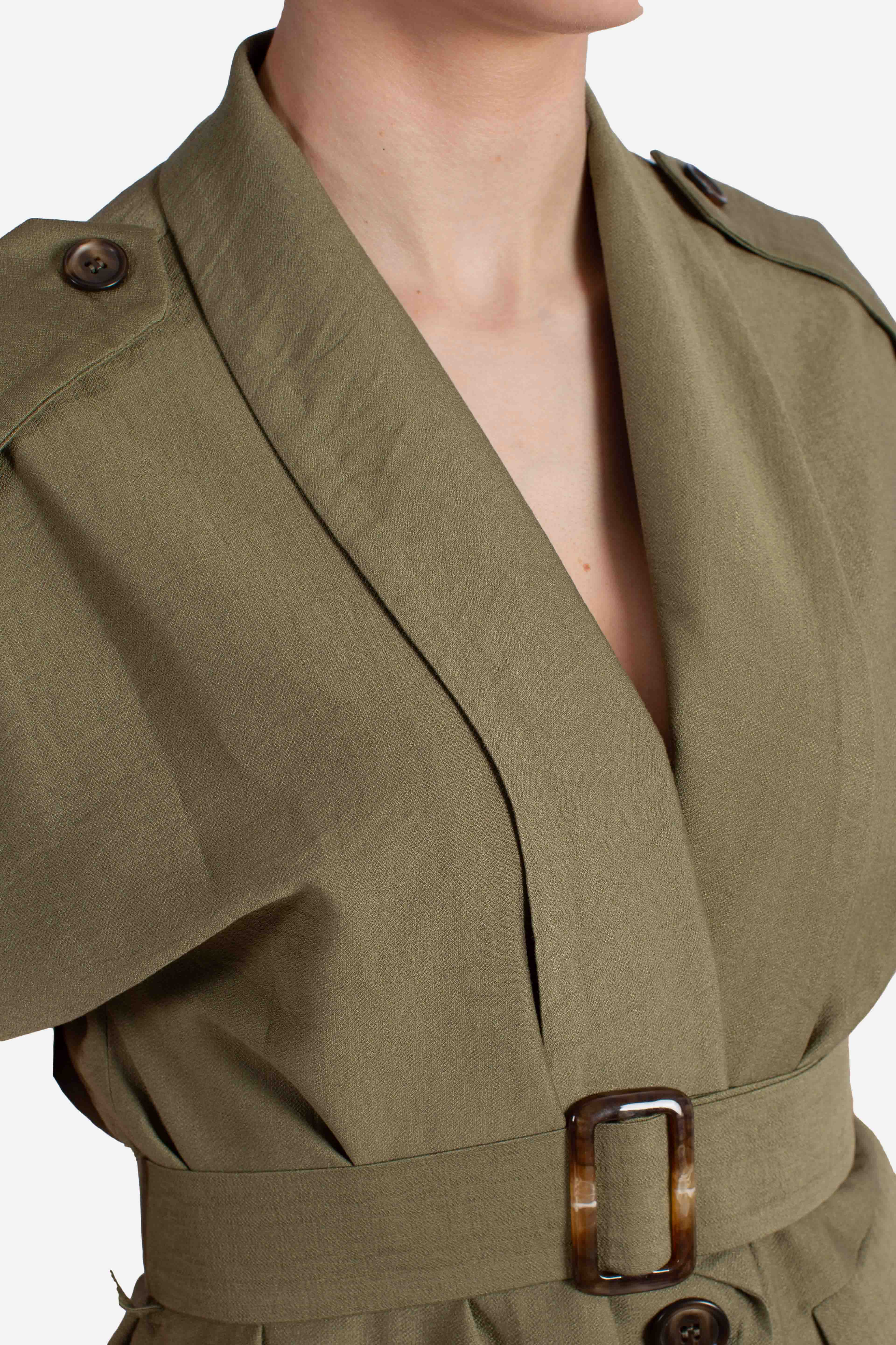 Gilet donna verde militare con cintura in vita
