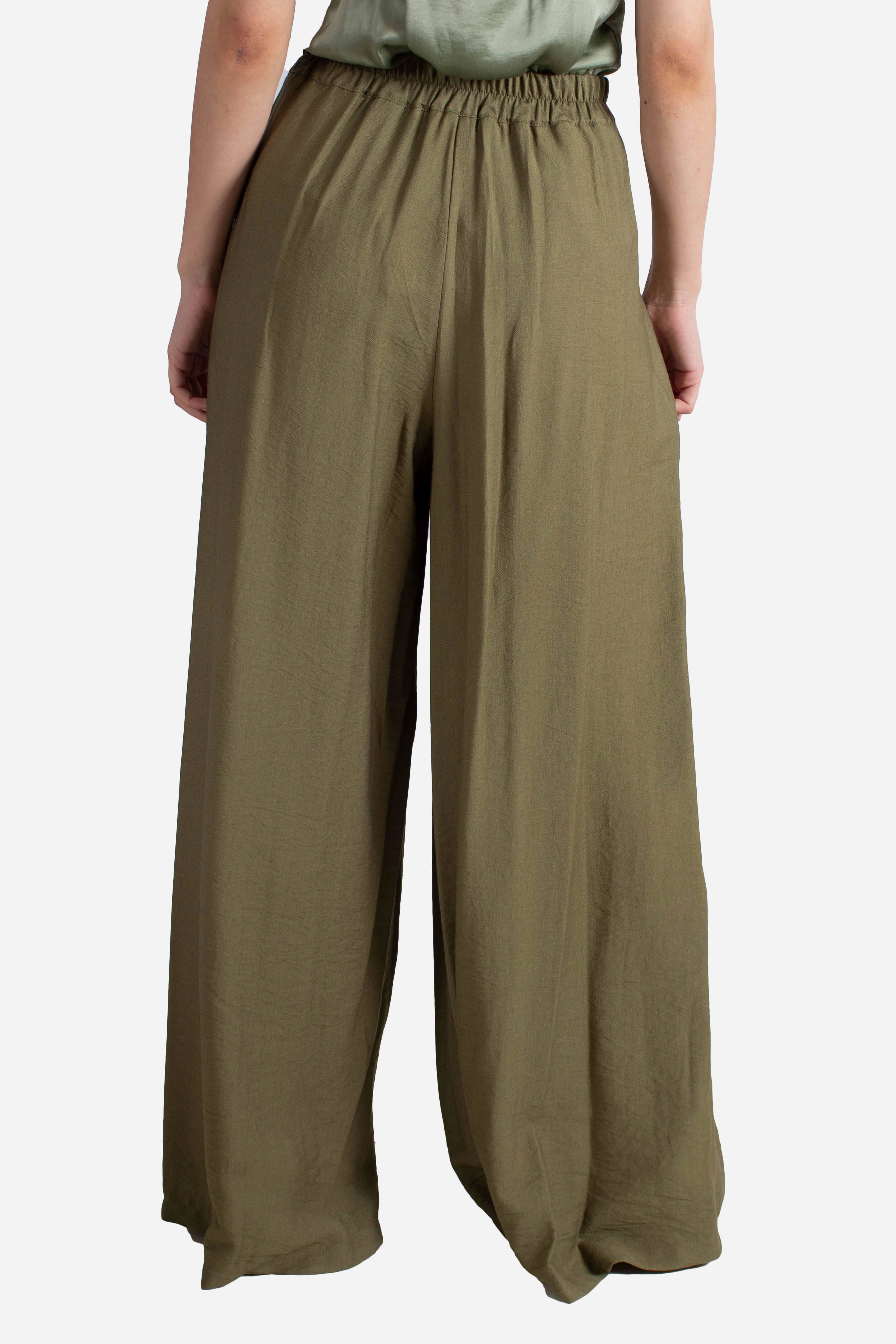 Pantalone donna verde militare a gamba ampia