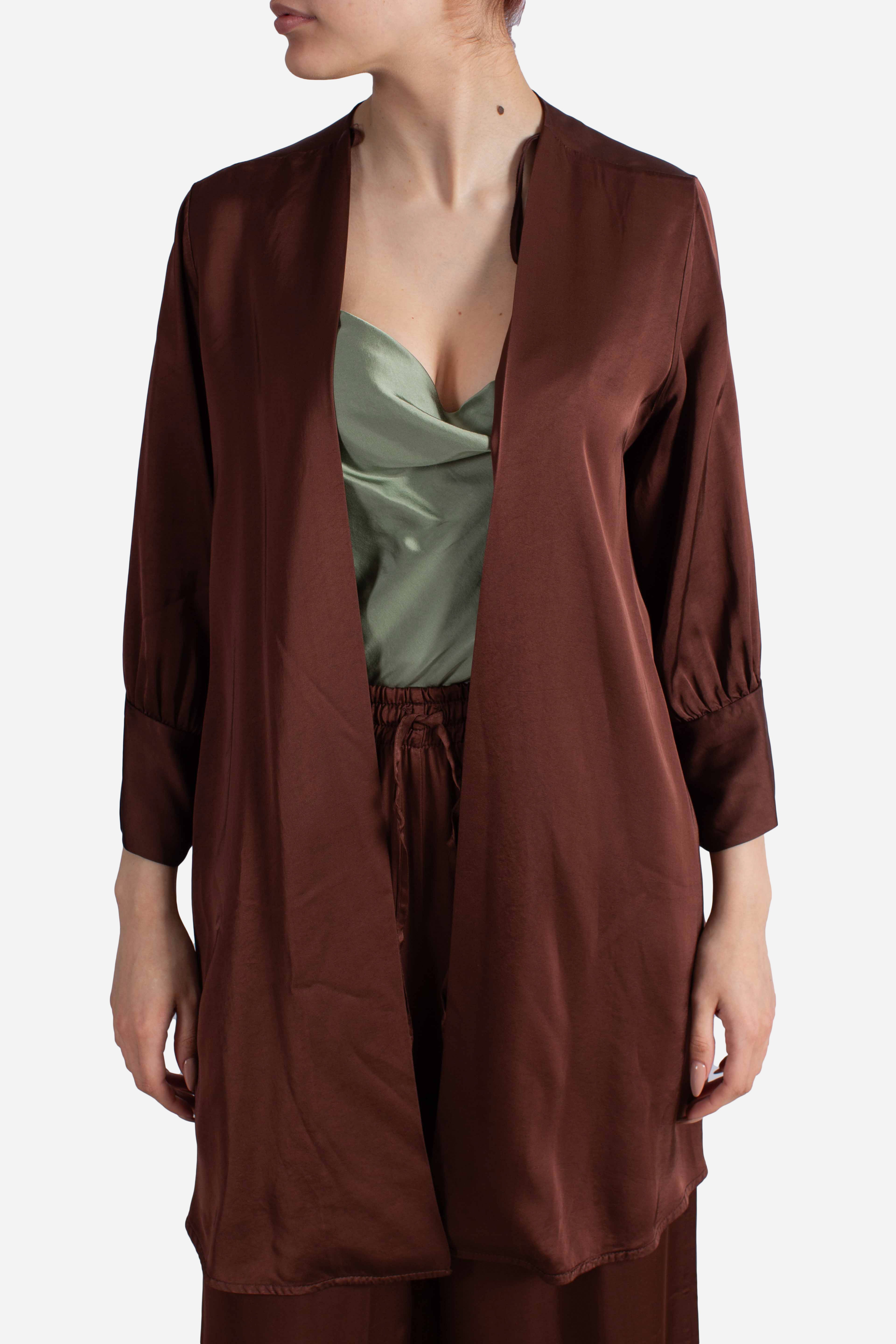 Kimono donna lungo in viscosa color cioccolato