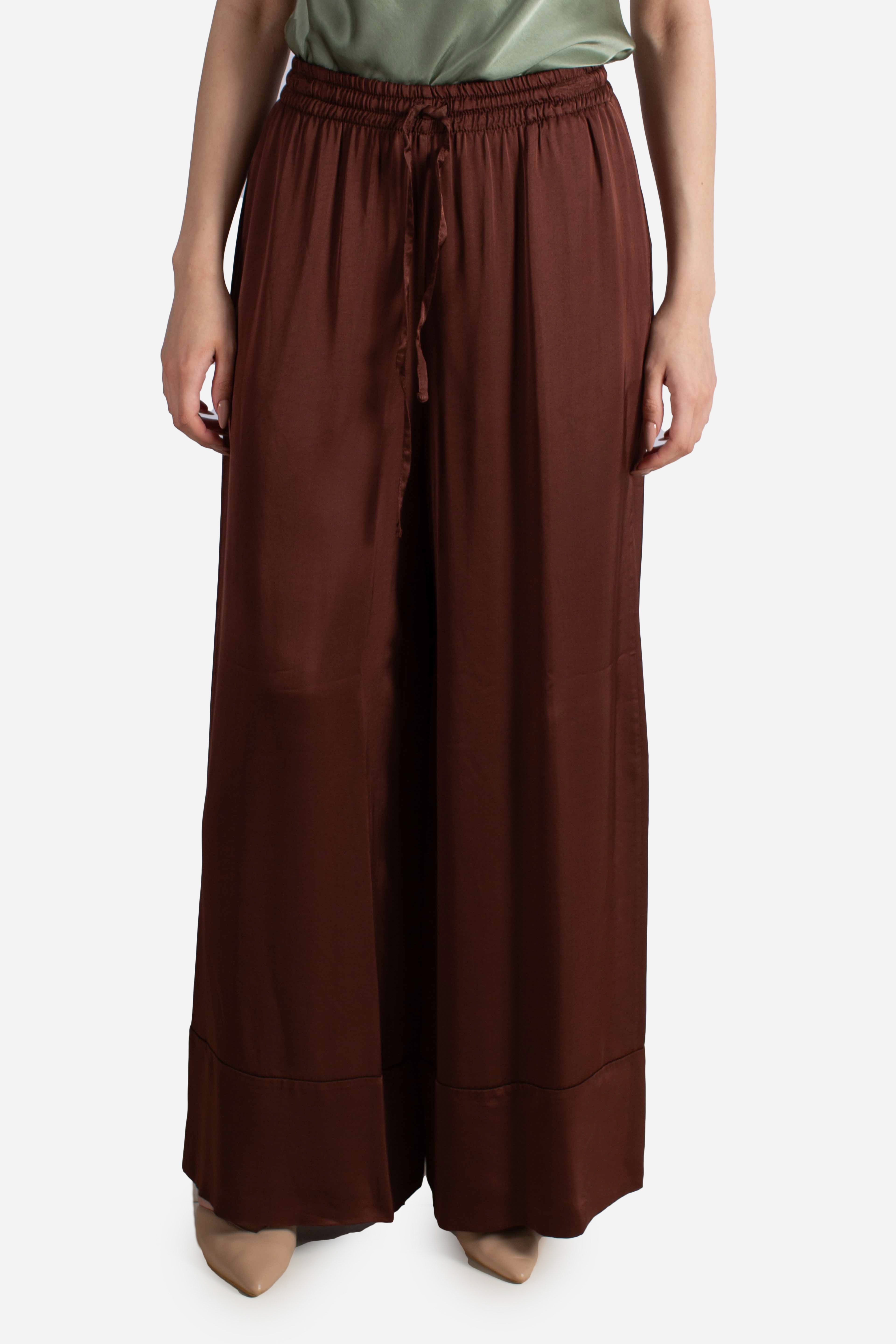Pantalone donna ampio in viscosa color cioccolato