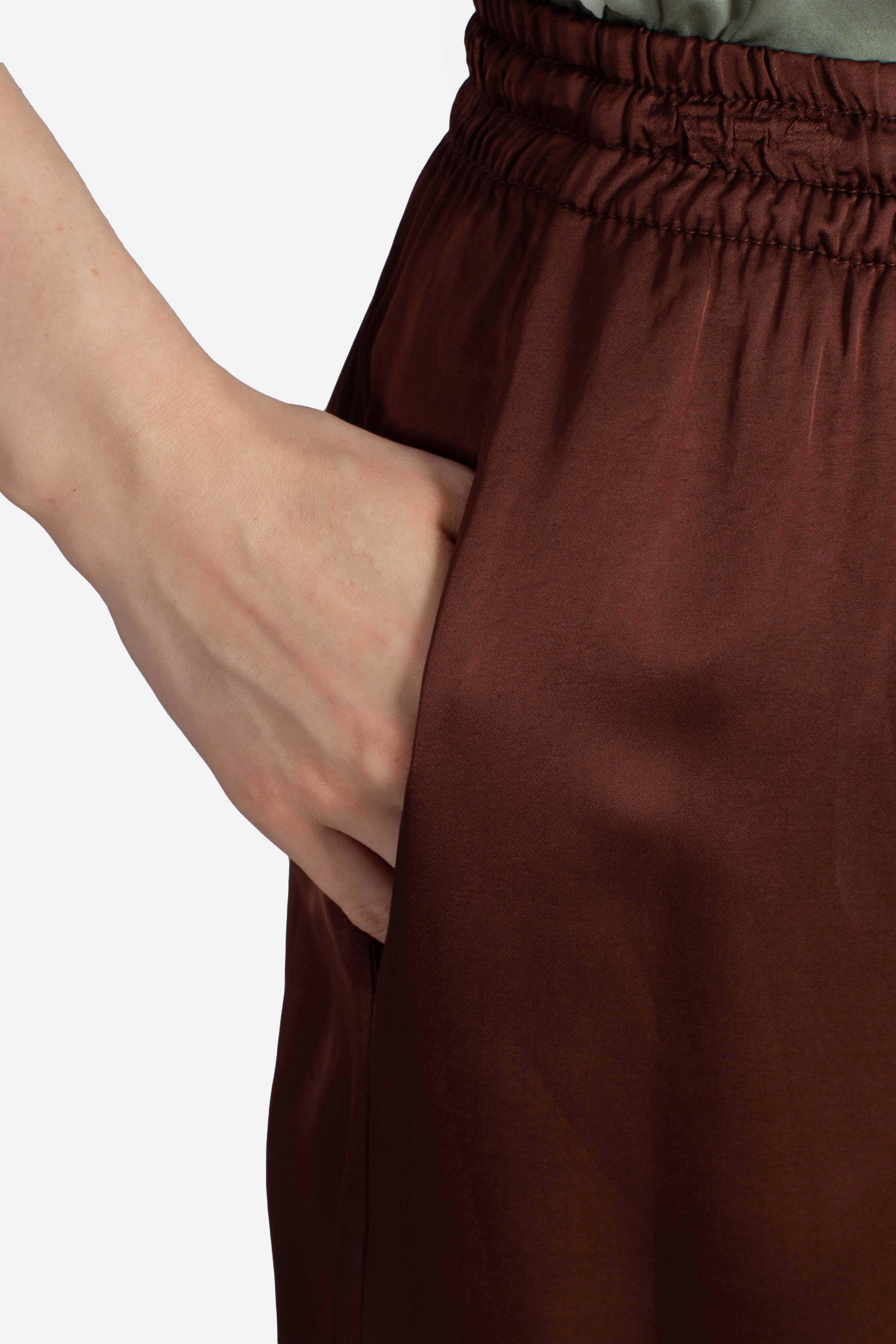 Pantalone donna ampio in viscosa color cioccolato