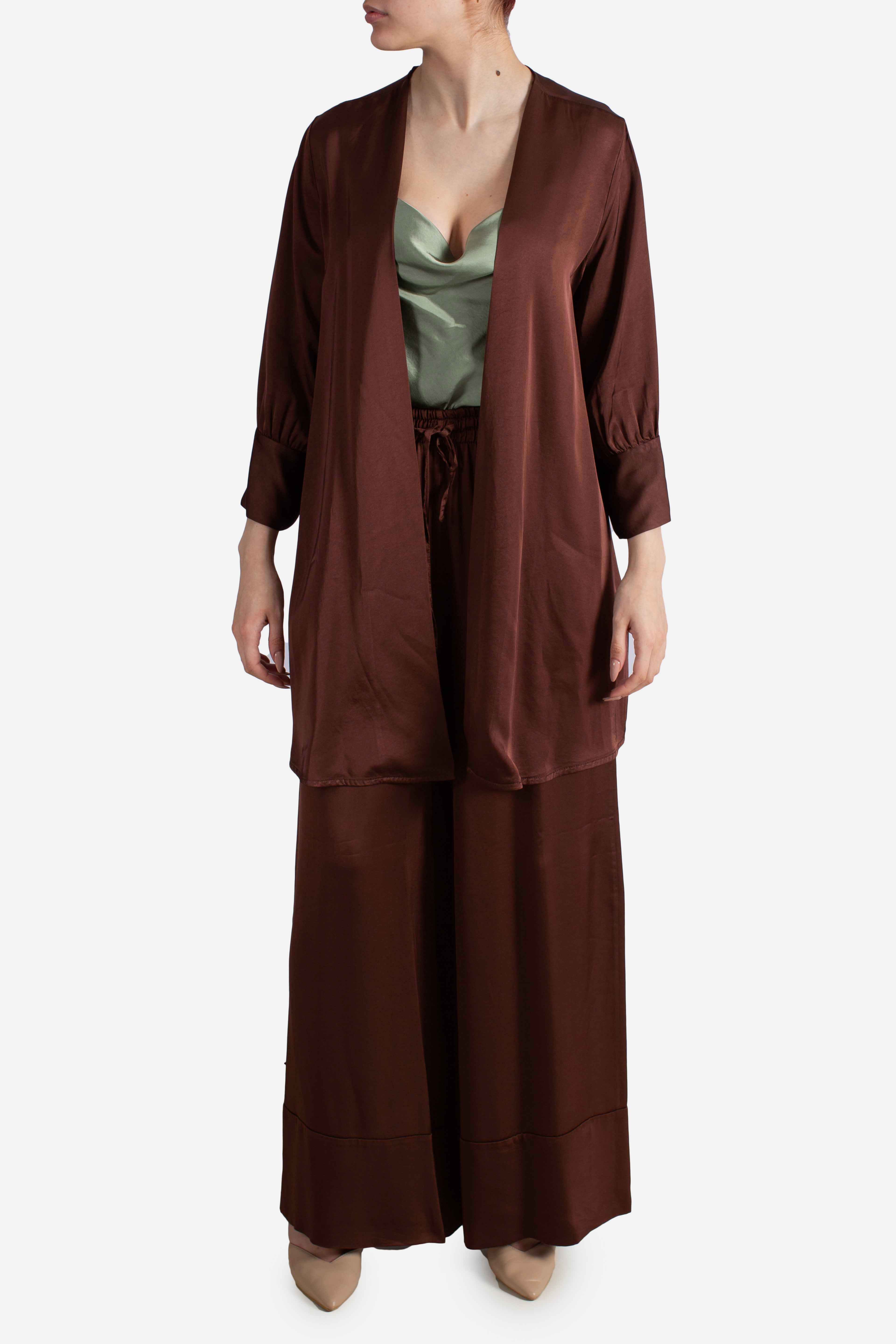 Pantalone donna ampio in viscosa color cioccolato