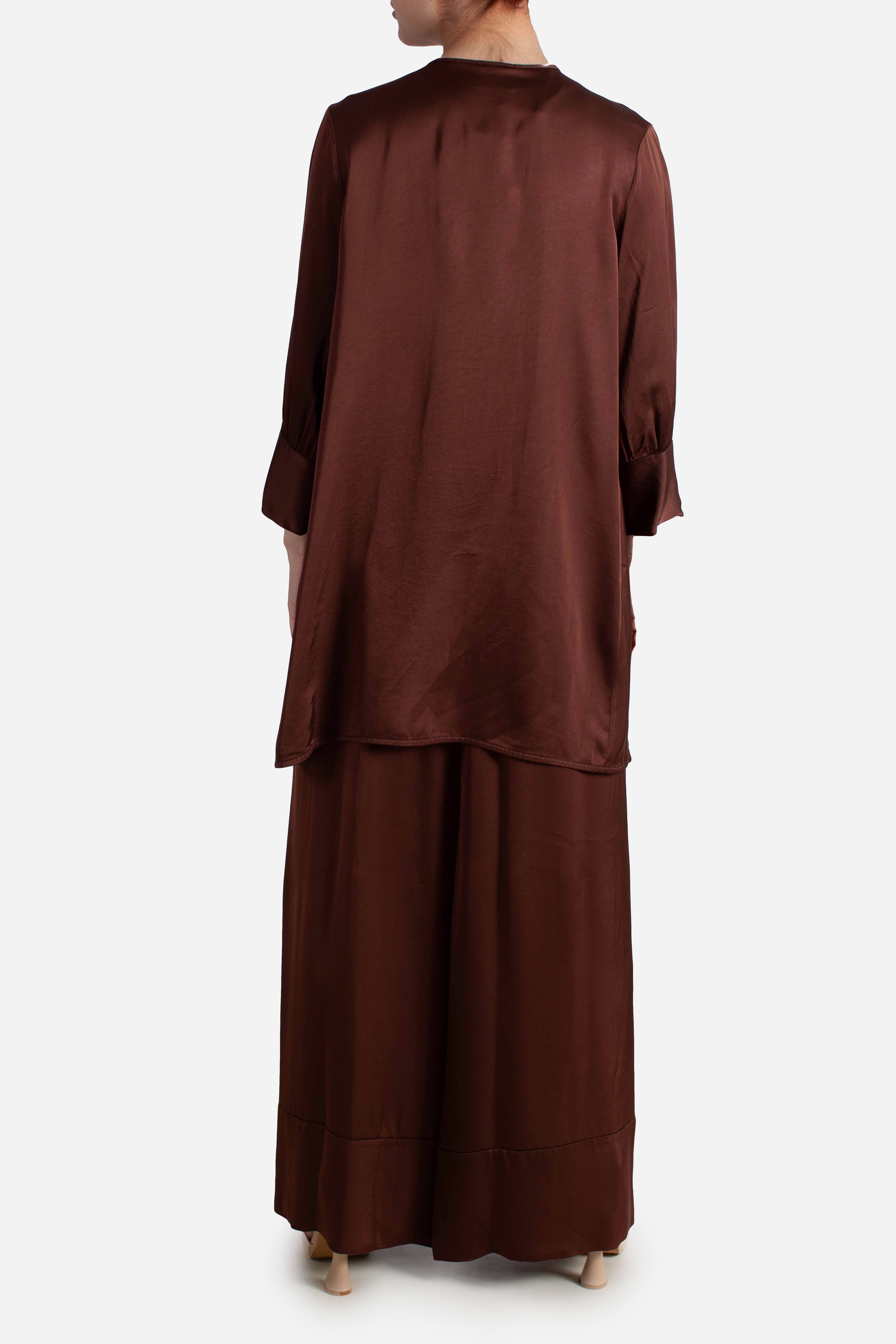 Pantalone donna ampio in viscosa color cioccolato