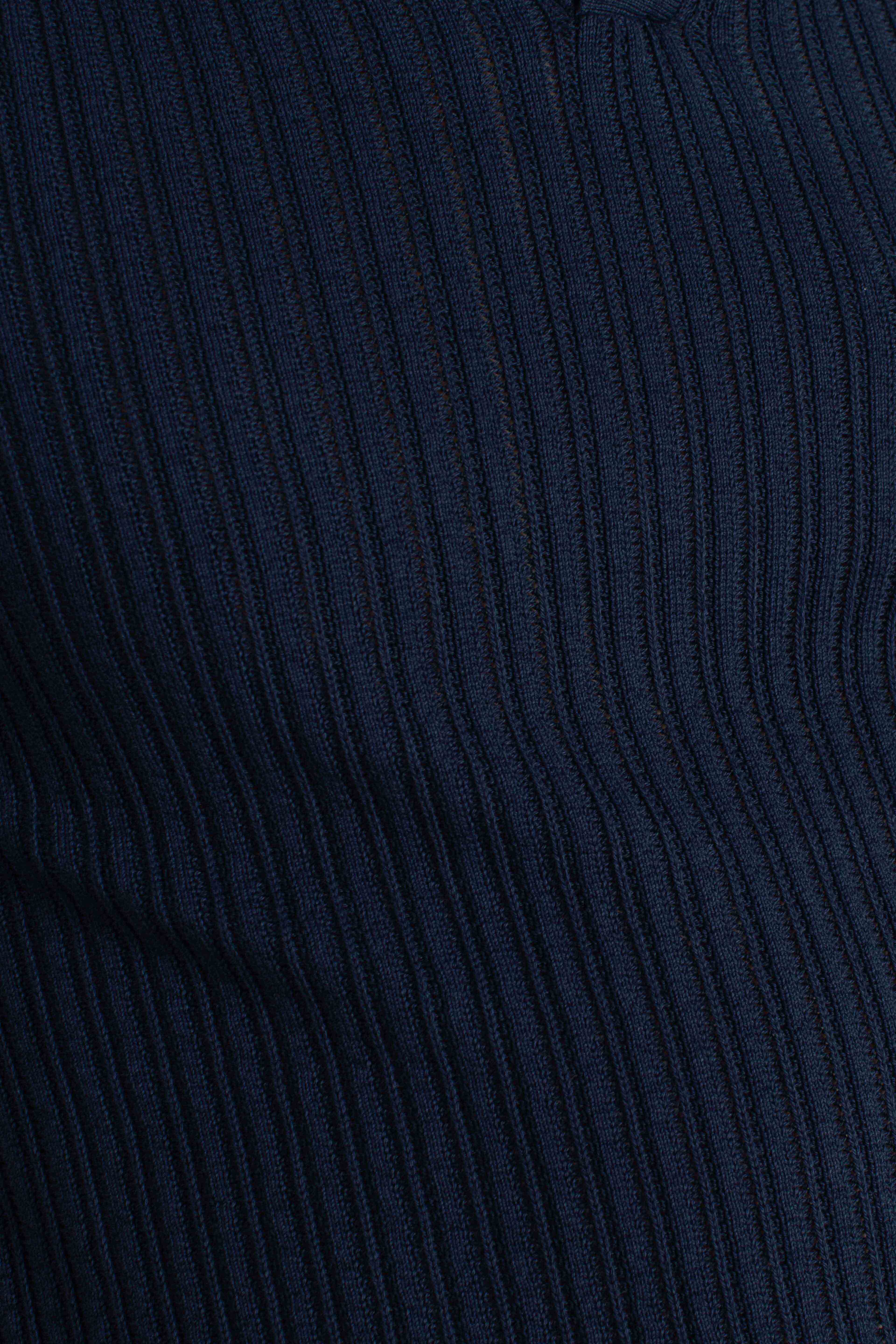Polo uomo in maglia a coste blu navy in puro cotone