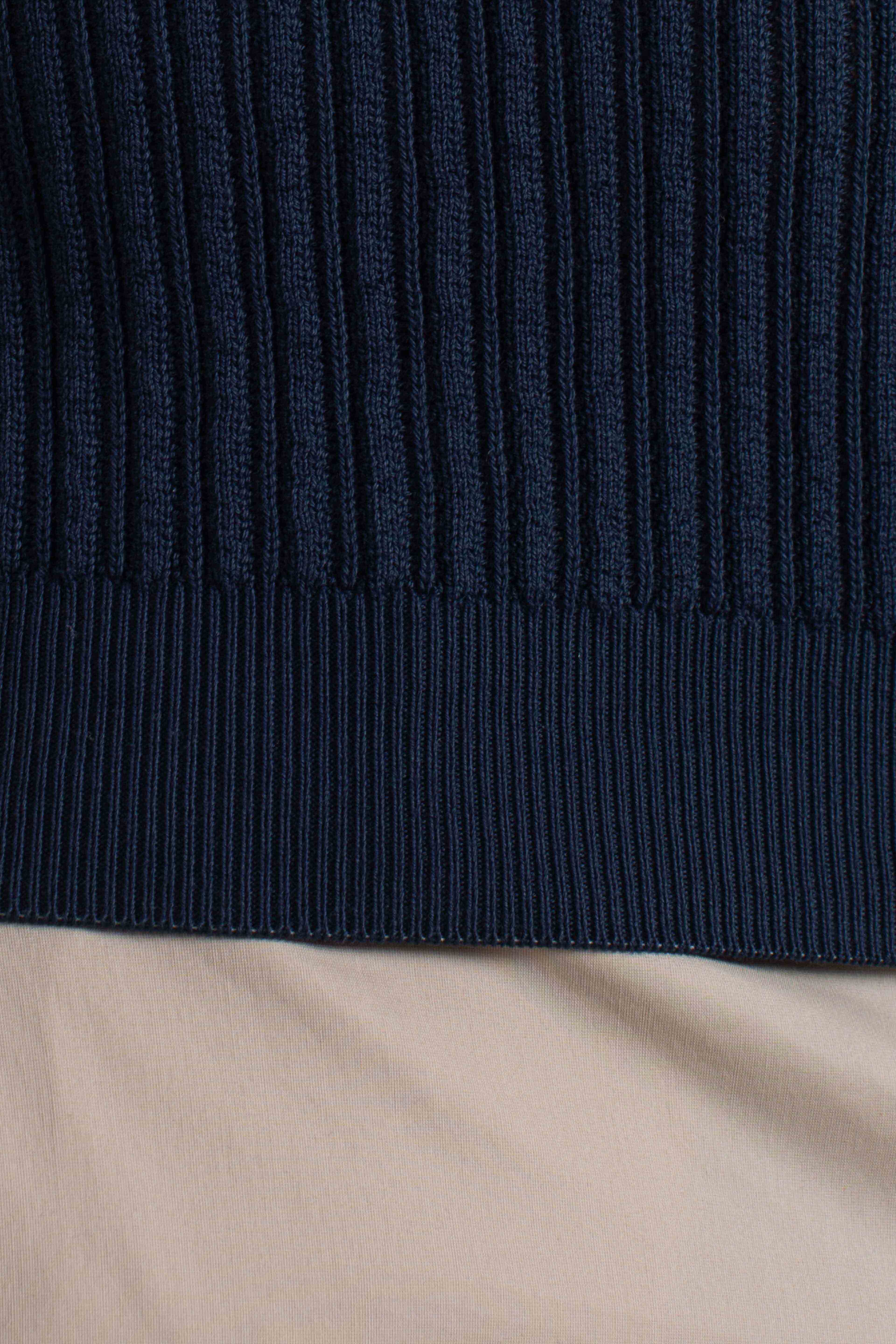 Polo uomo in maglia a coste blu navy in puro cotone