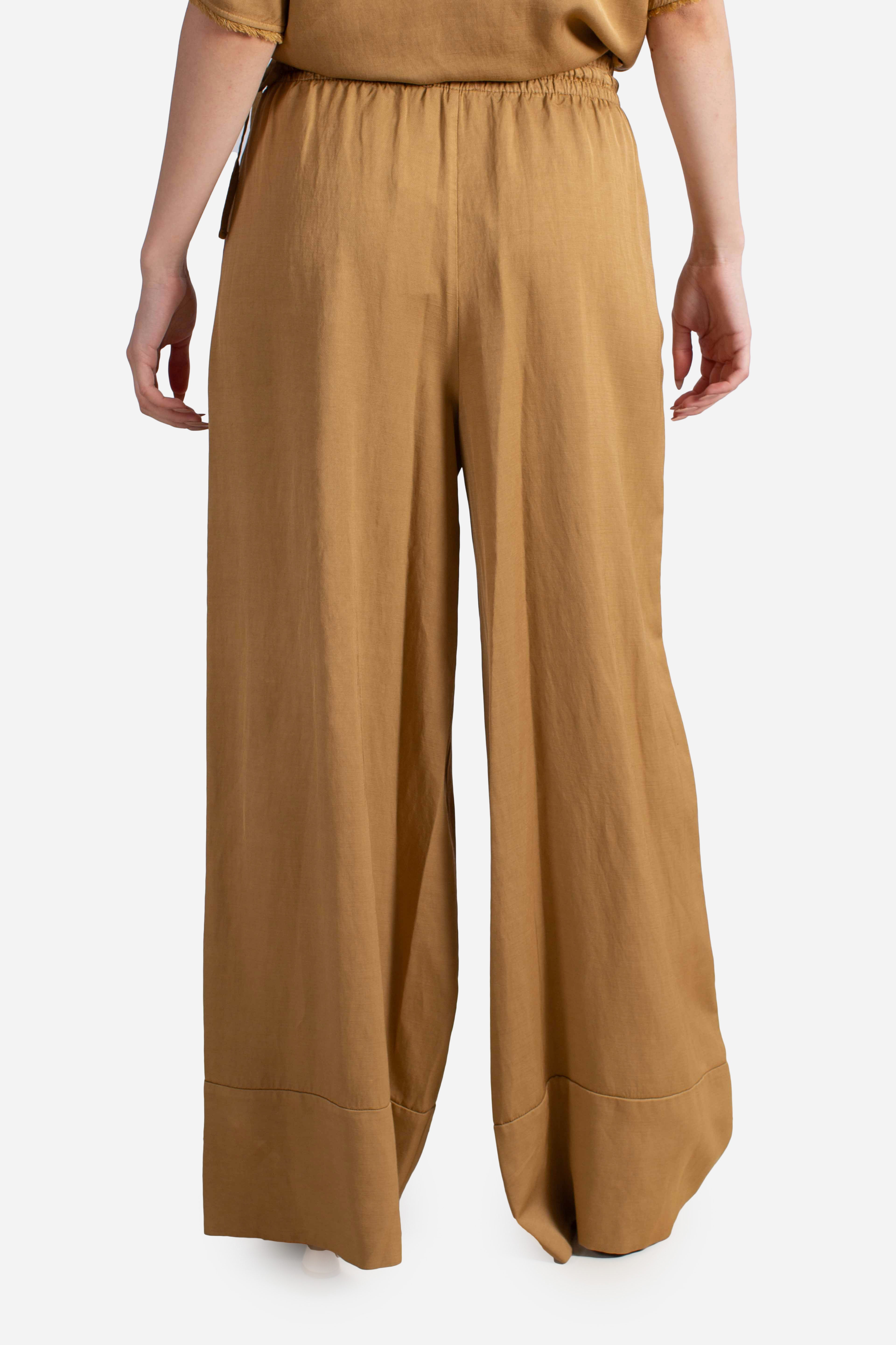 Pantalone palazzo donna color cammello in misto viscosa e lino