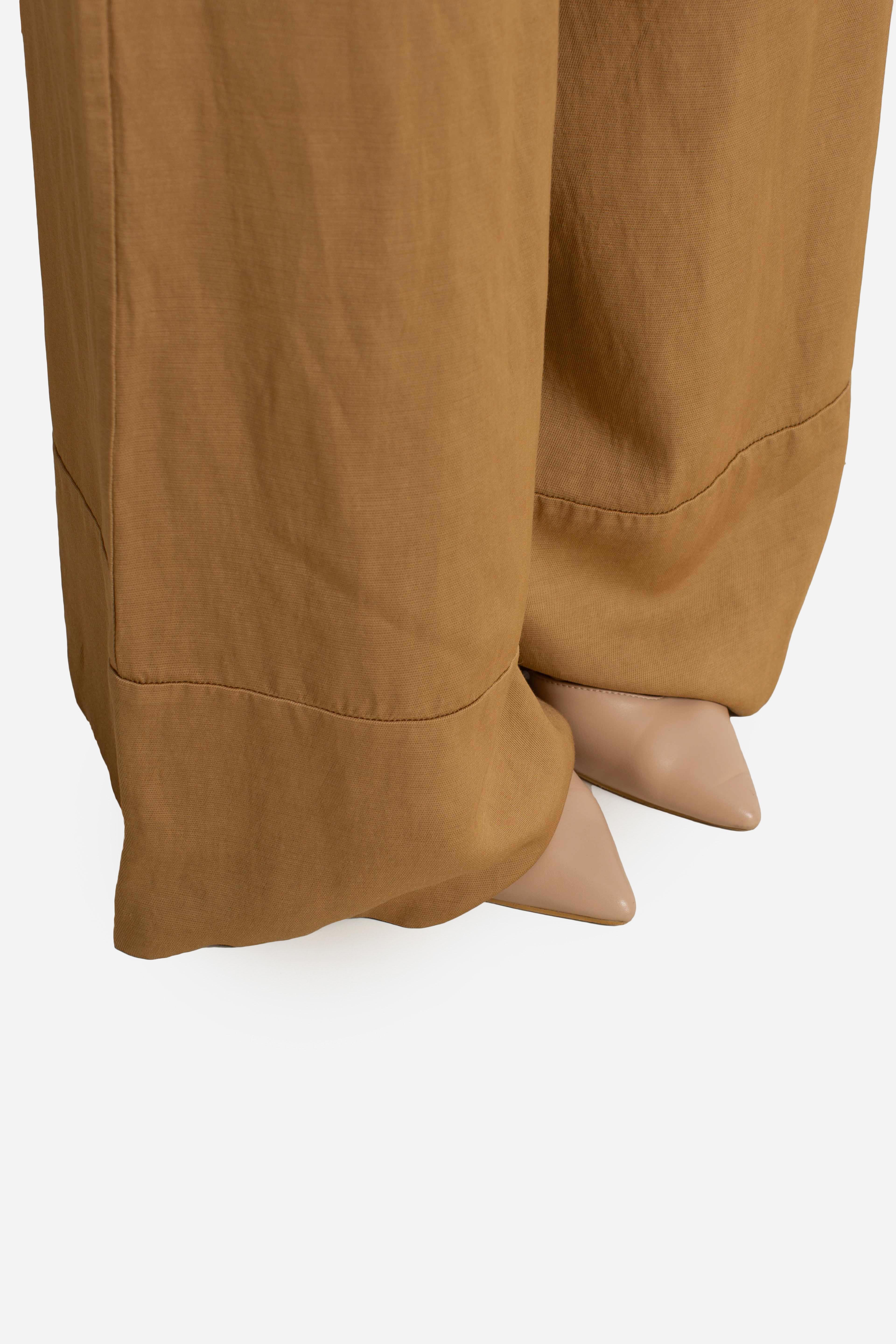 Pantalone palazzo donna color cammello in misto viscosa e lino