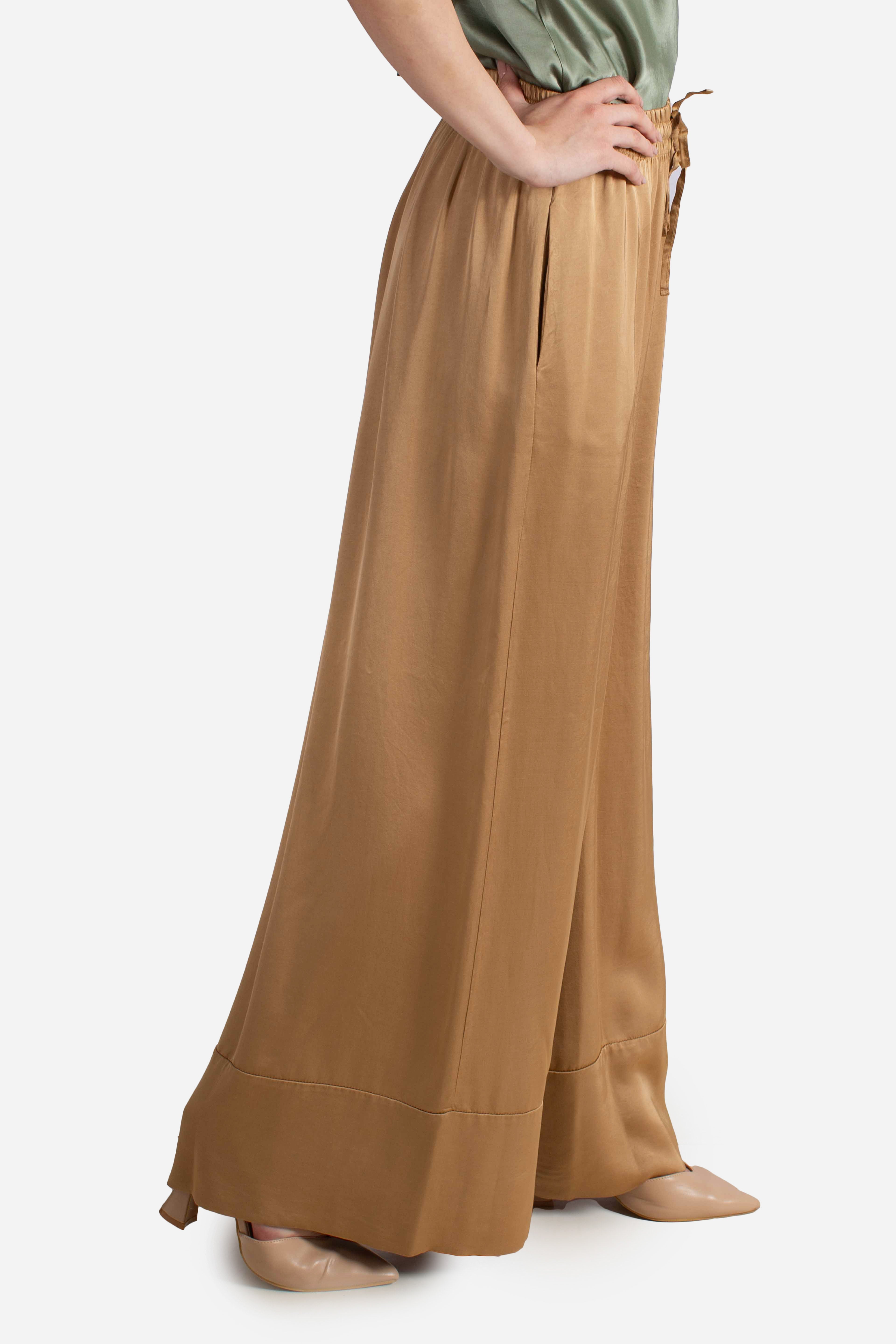 Pantalone palazzo donna in viscosa color cammello