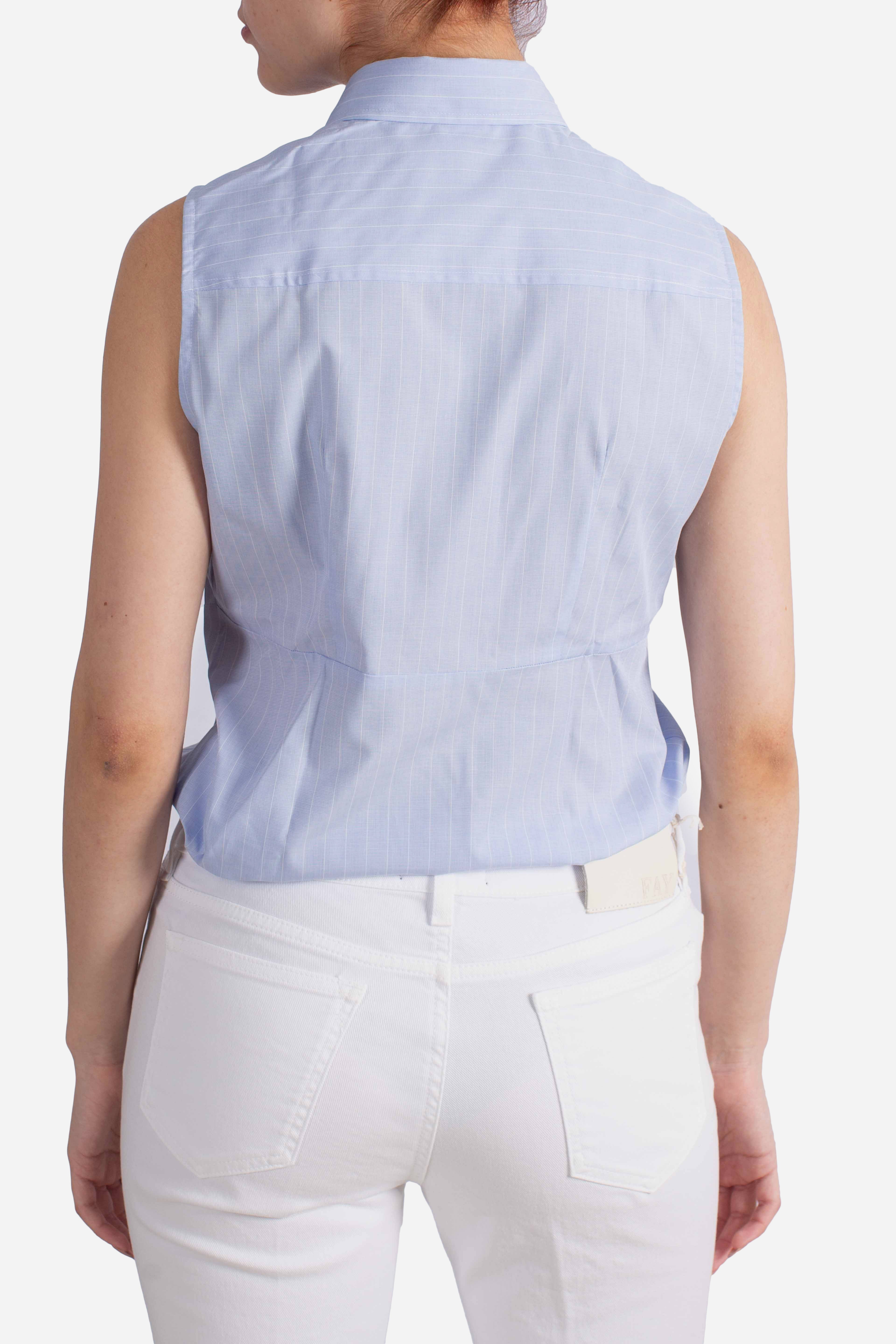 Camicia Smanicata Regular Fit in Popeline Stretch