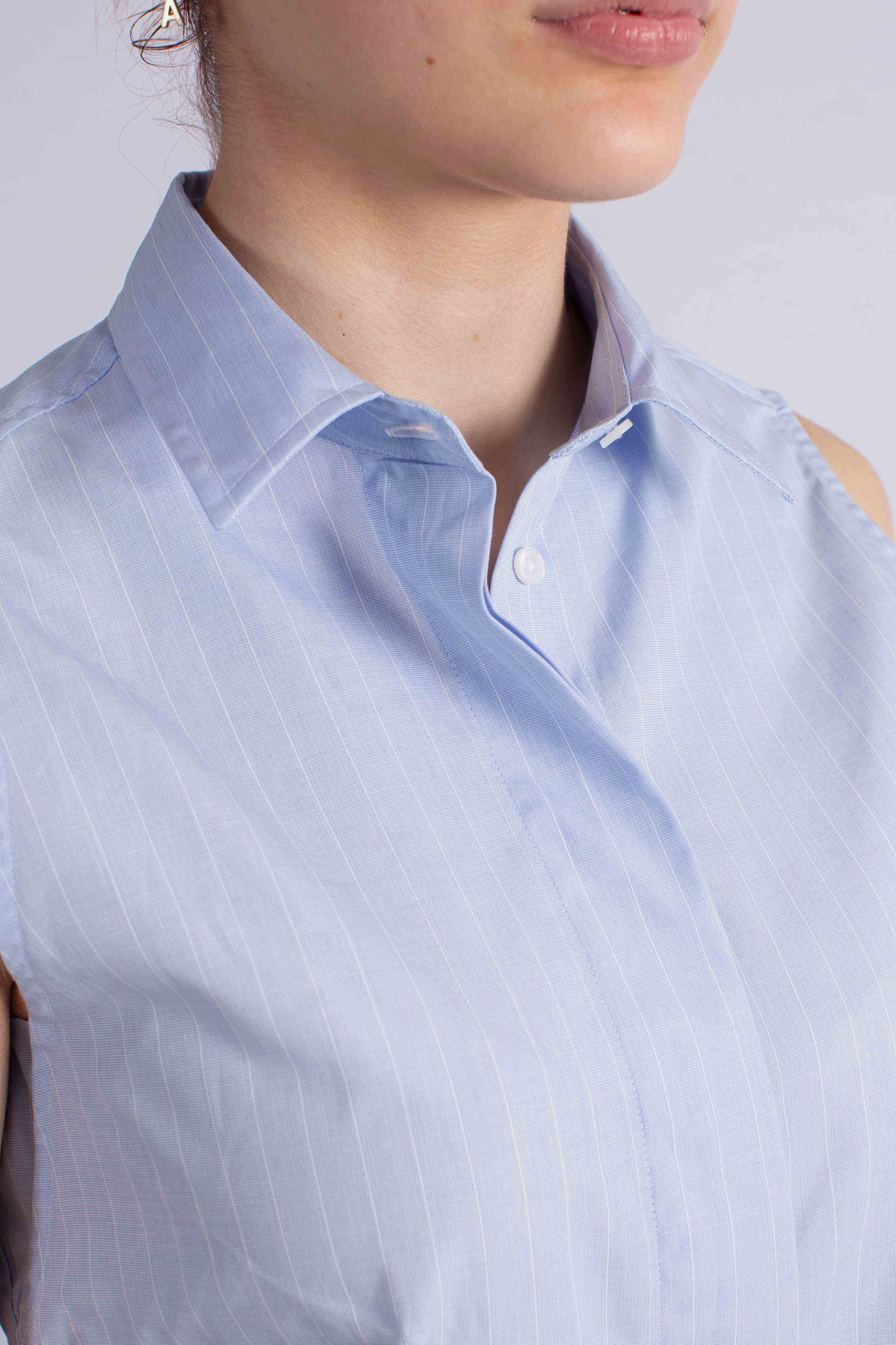 Camicia Smanicata Regular Fit in Popeline Stretch