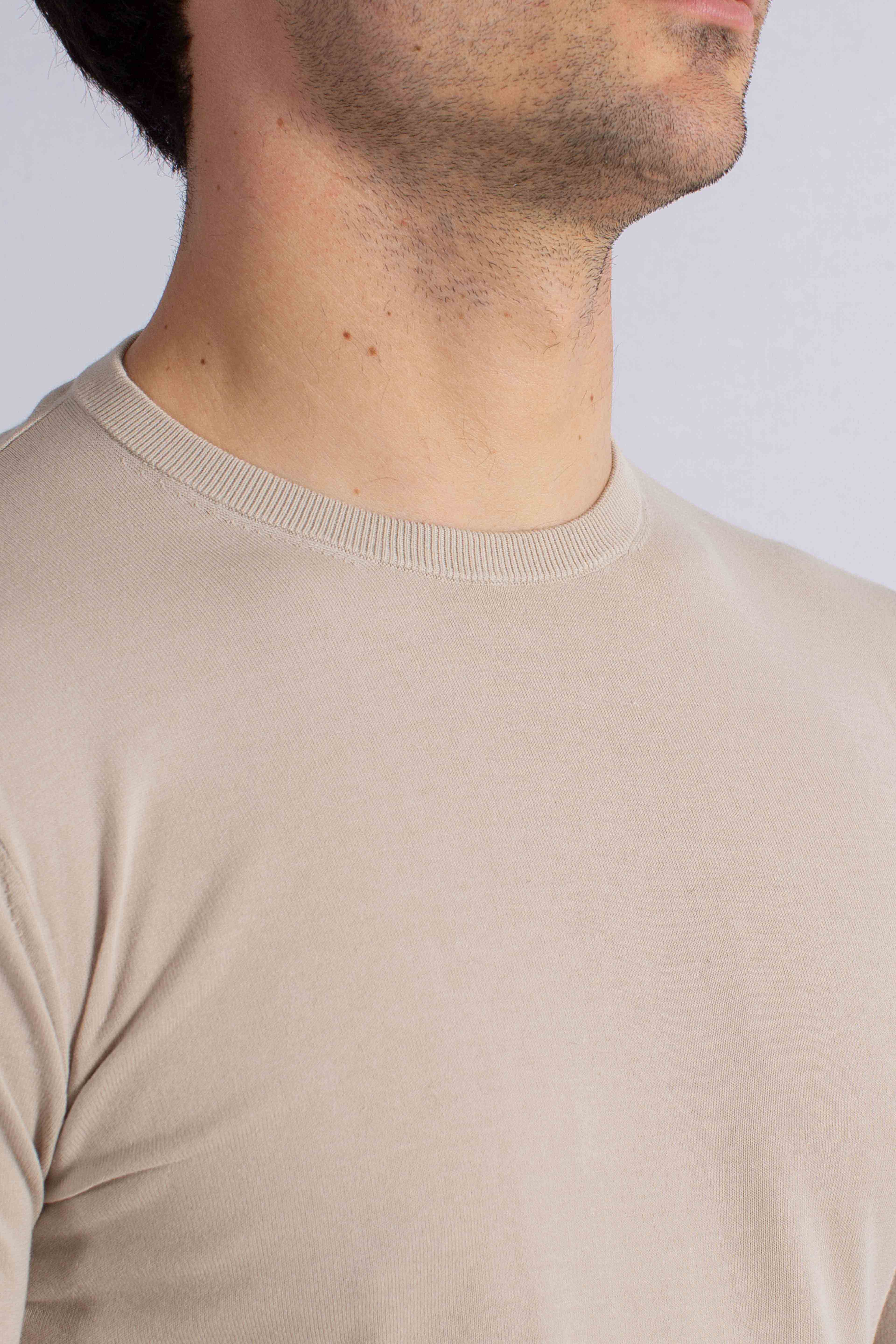 Maglia girocollo in cotone extra-fine beige