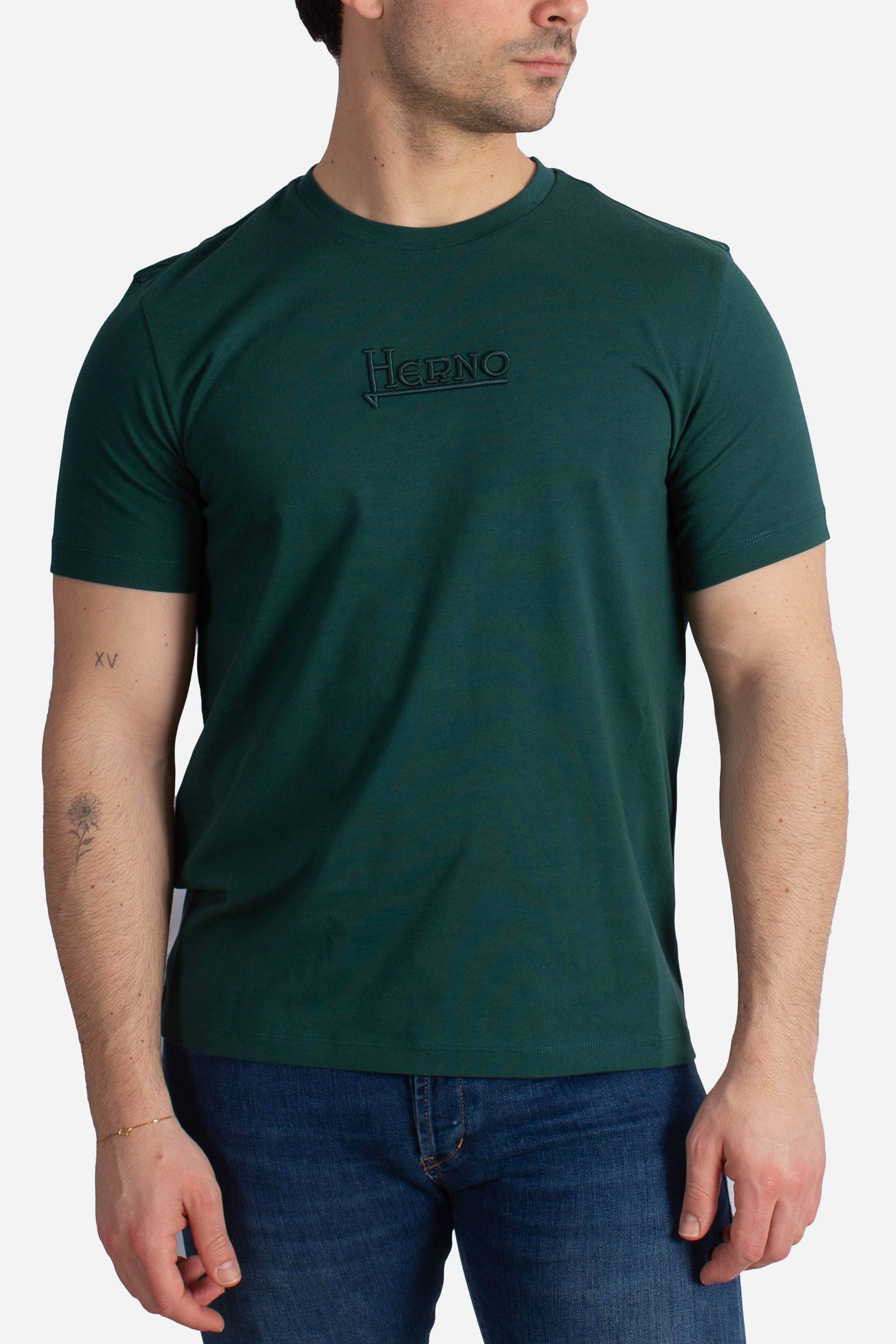 T-shirt verde bottiglia in compact jersey con logo ricamato