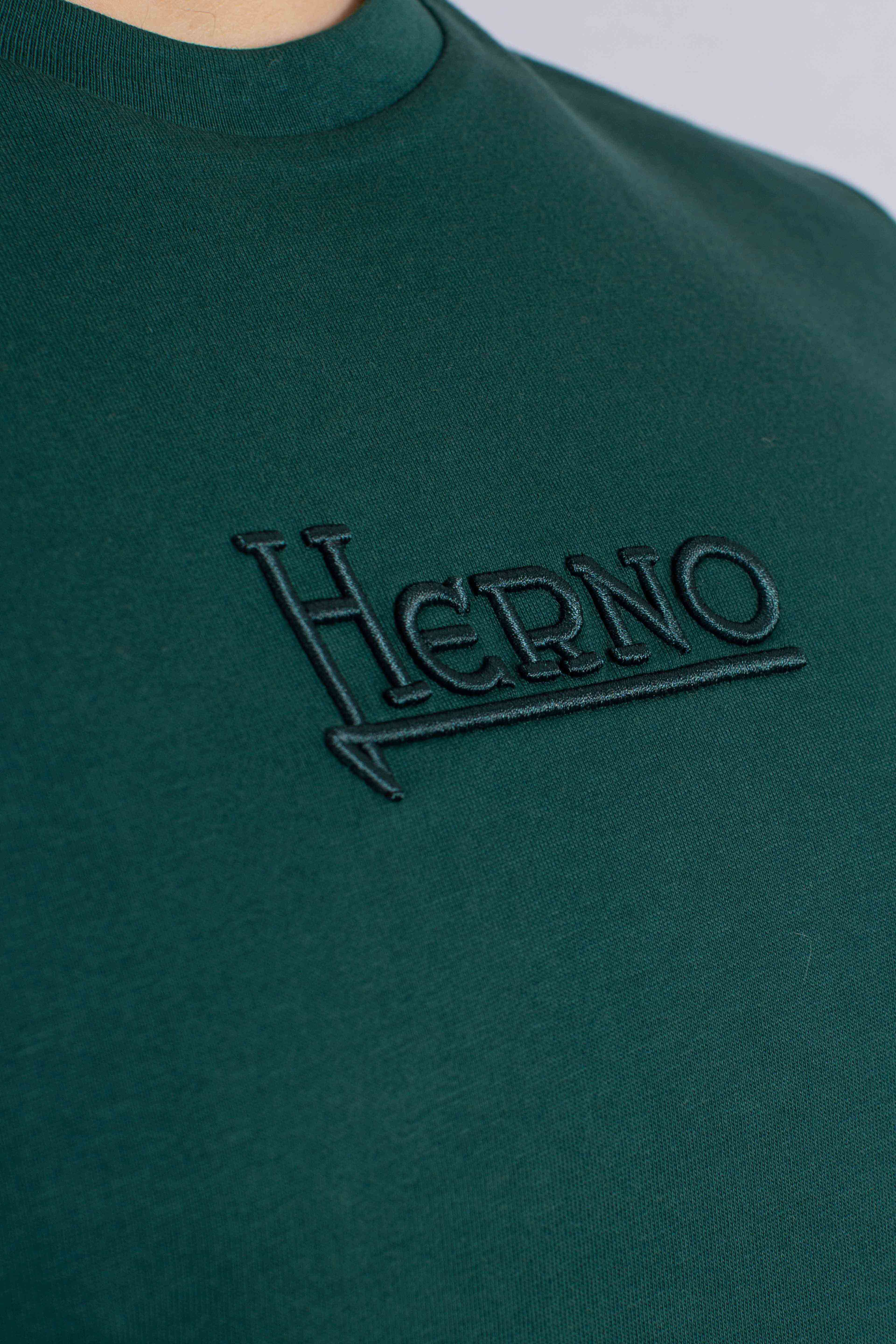 T-shirt verde bottiglia in compact jersey con logo ricamato